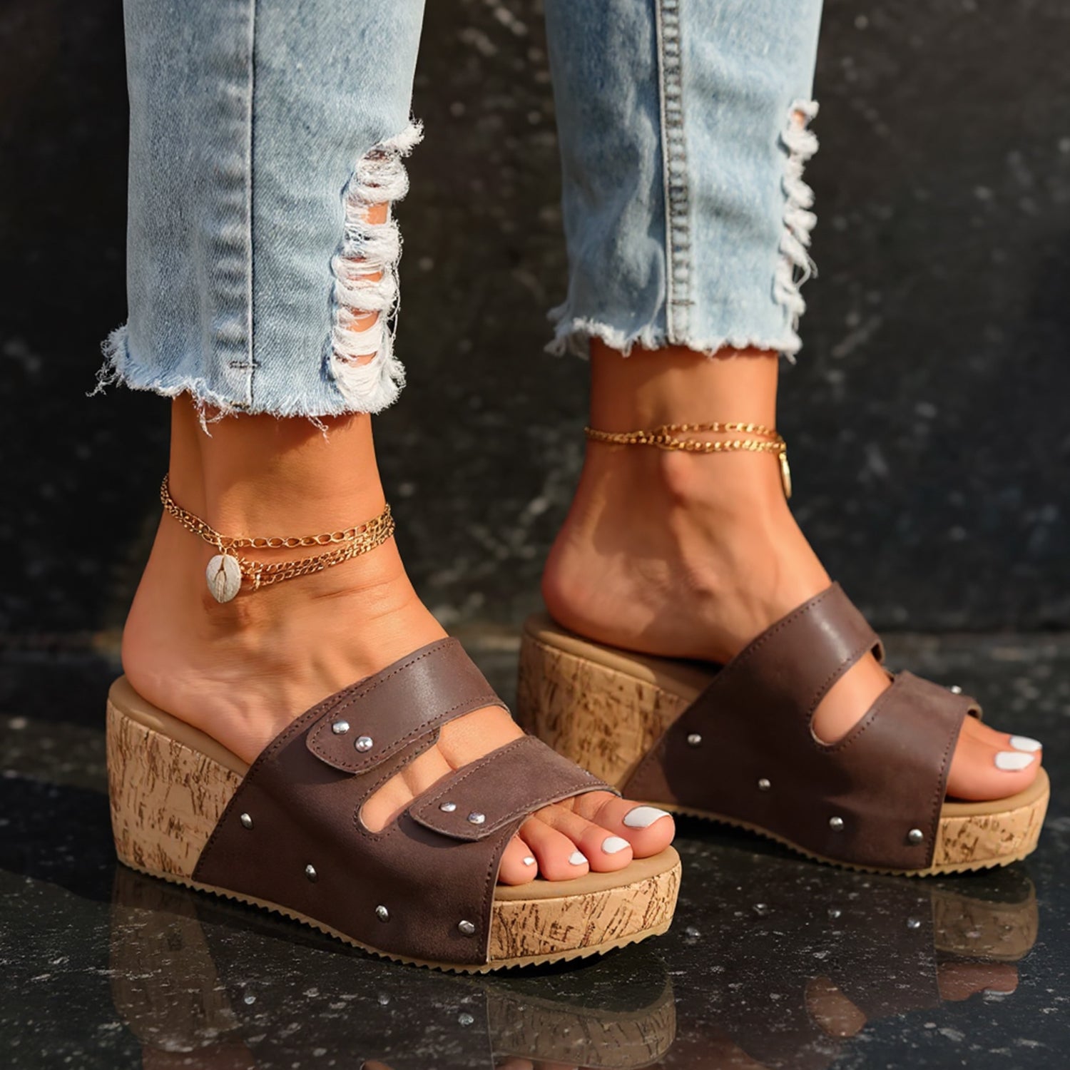 Capri Studded Wedge Slides