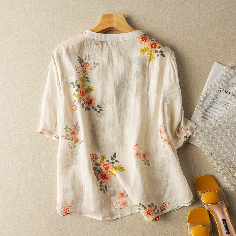 Floral Cotton-Linen Blouse