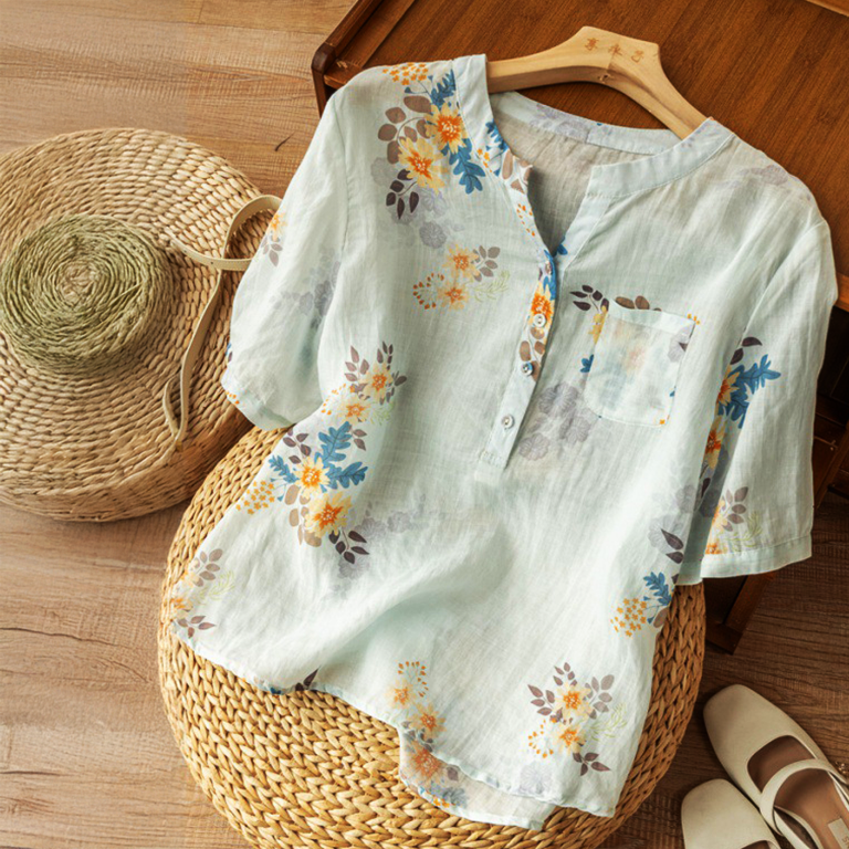 Floral Cotton-Linen Blouse