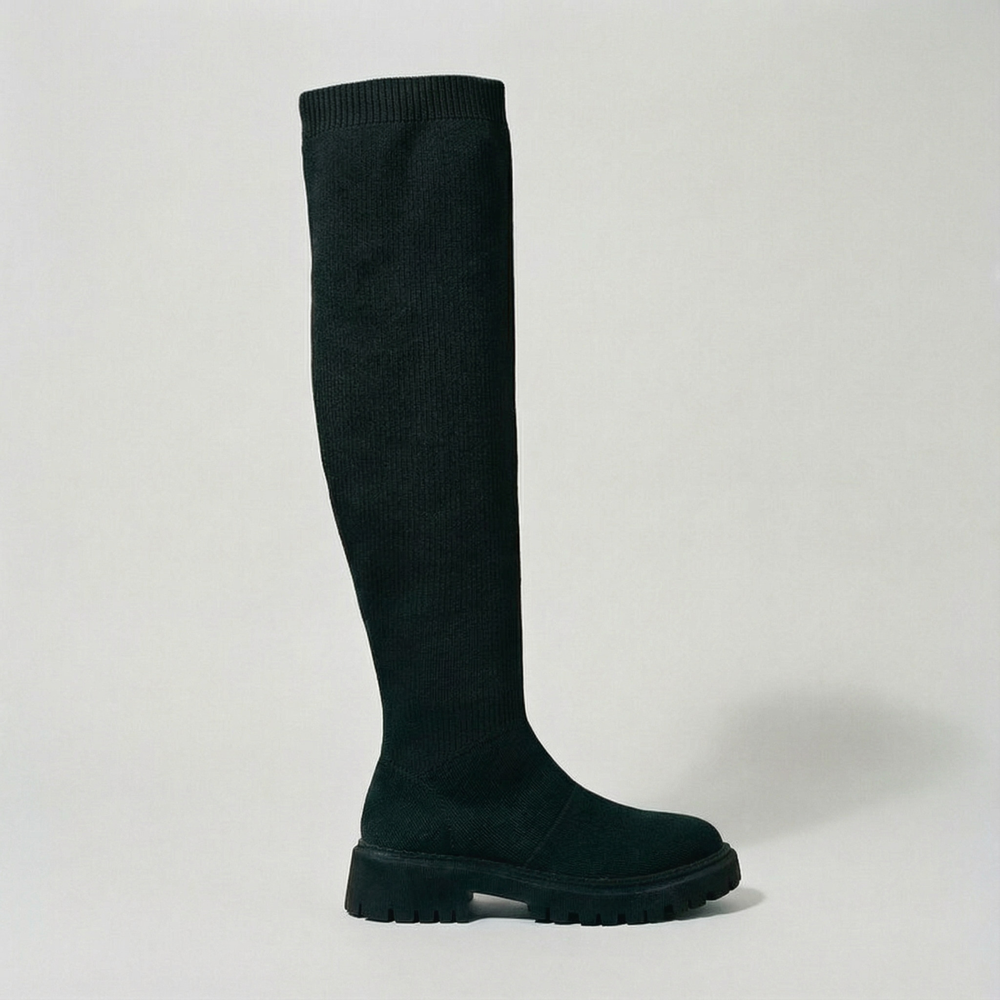 Round-Toe Wool Knit Knee-High Boots