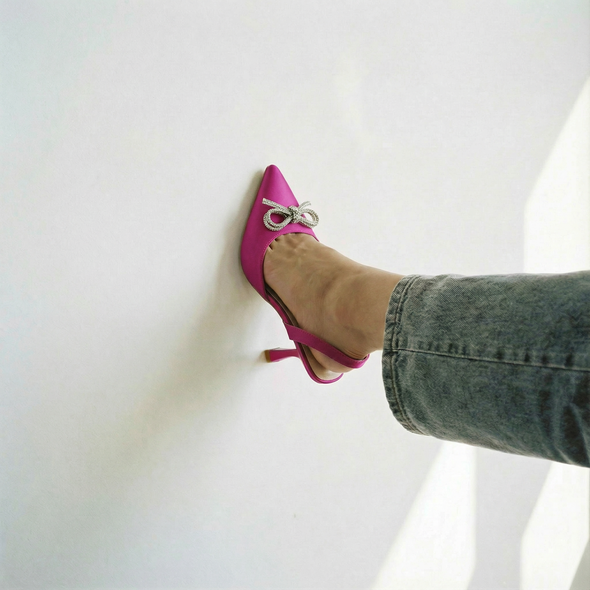 The Tyra Crystal Bow Slingback Heels