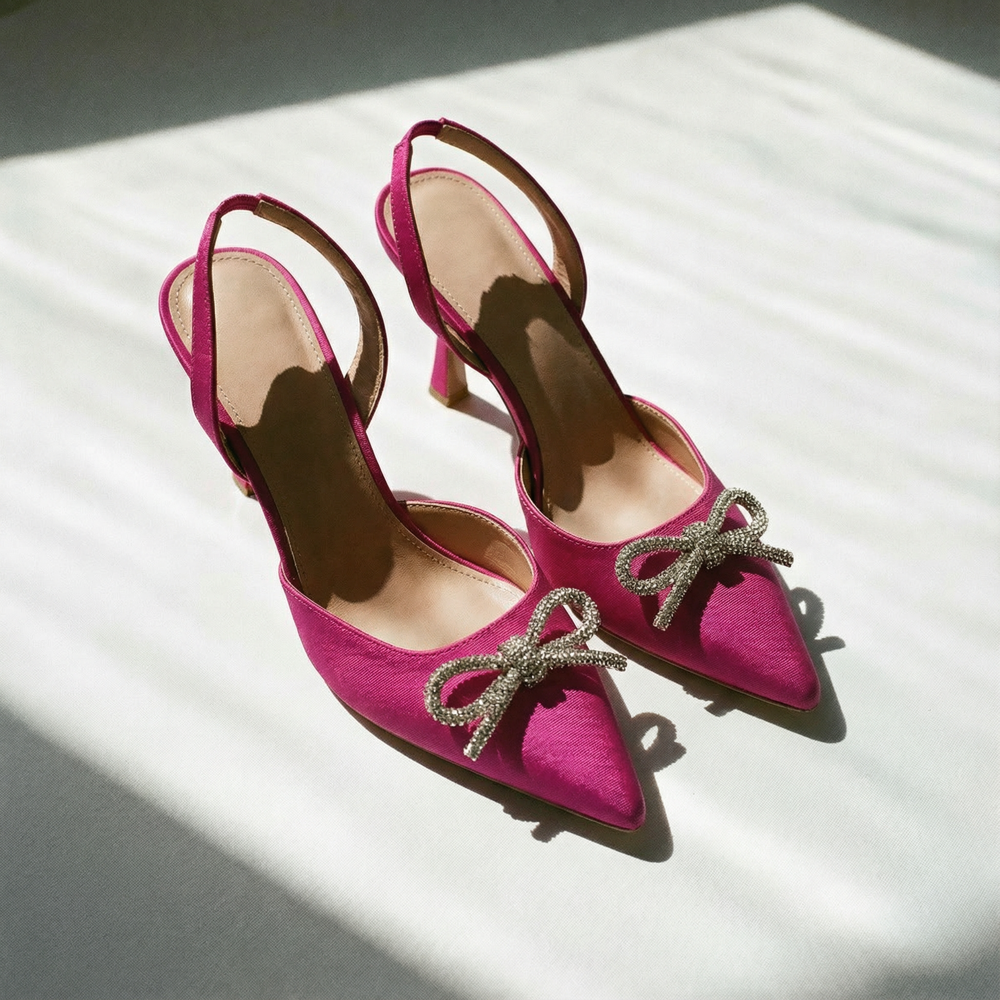 The Tyra Crystal Bow Slingback Heels