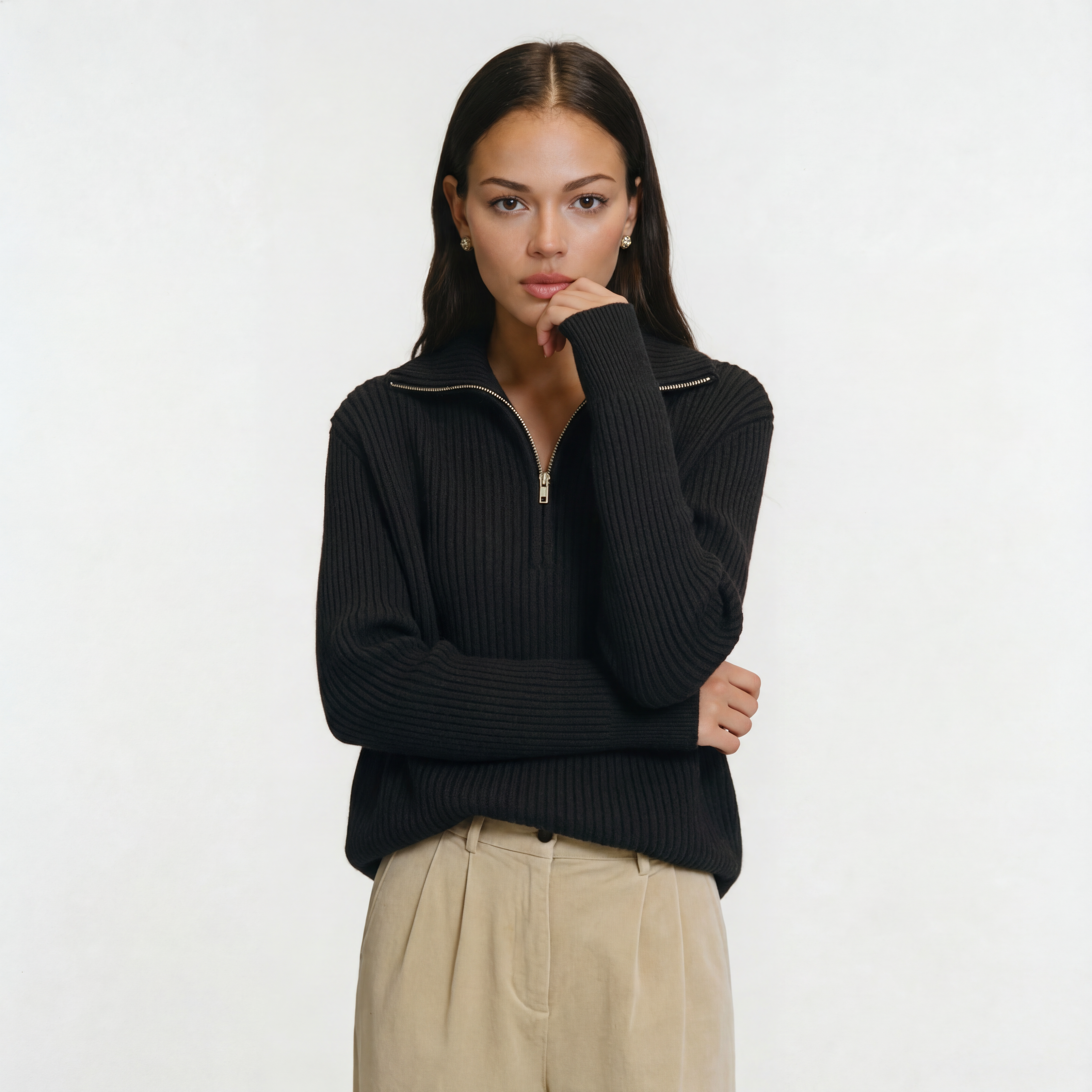 The Classic Ribbed Knit Quarter Zip