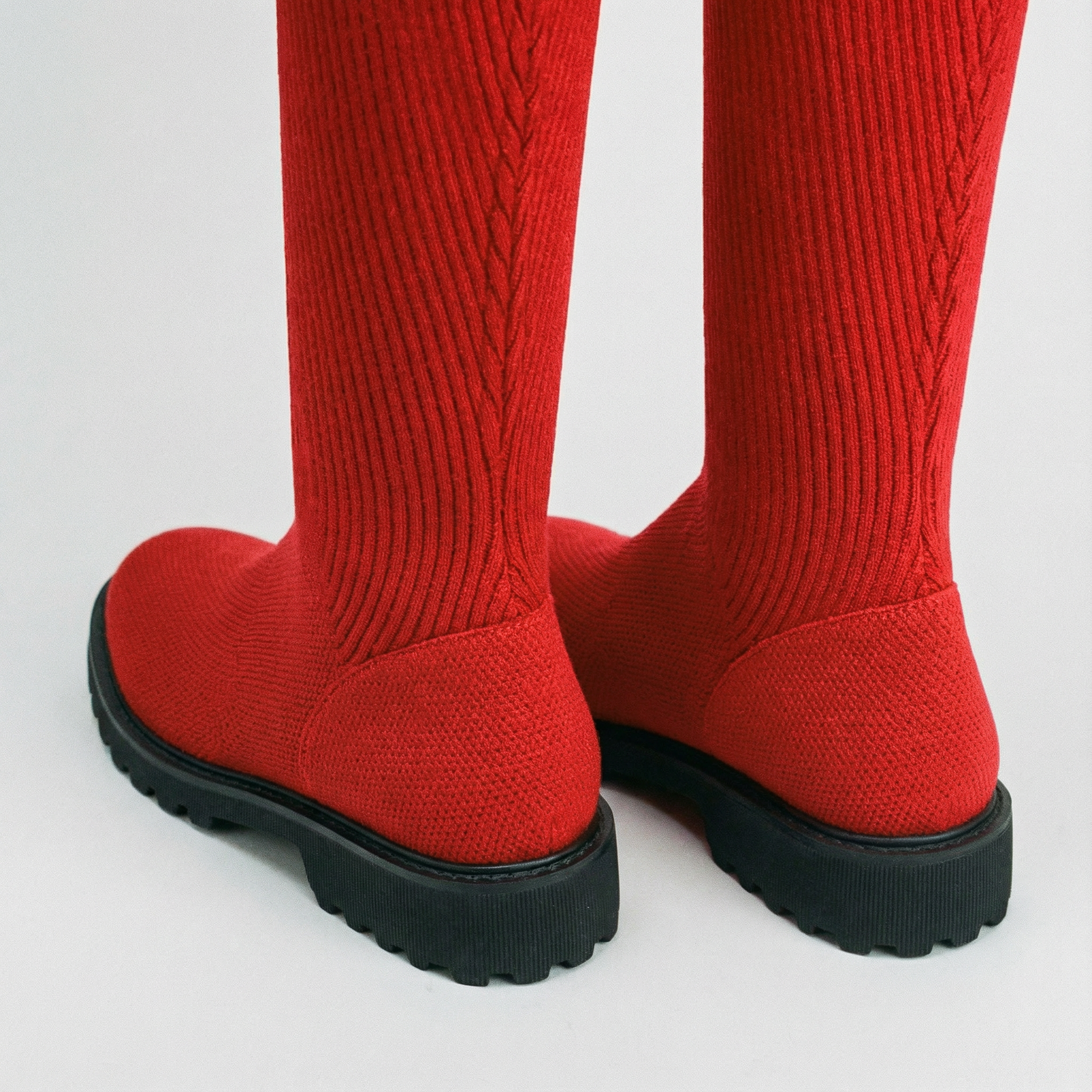 Round-Toe Wool Knit Knee-High Boots