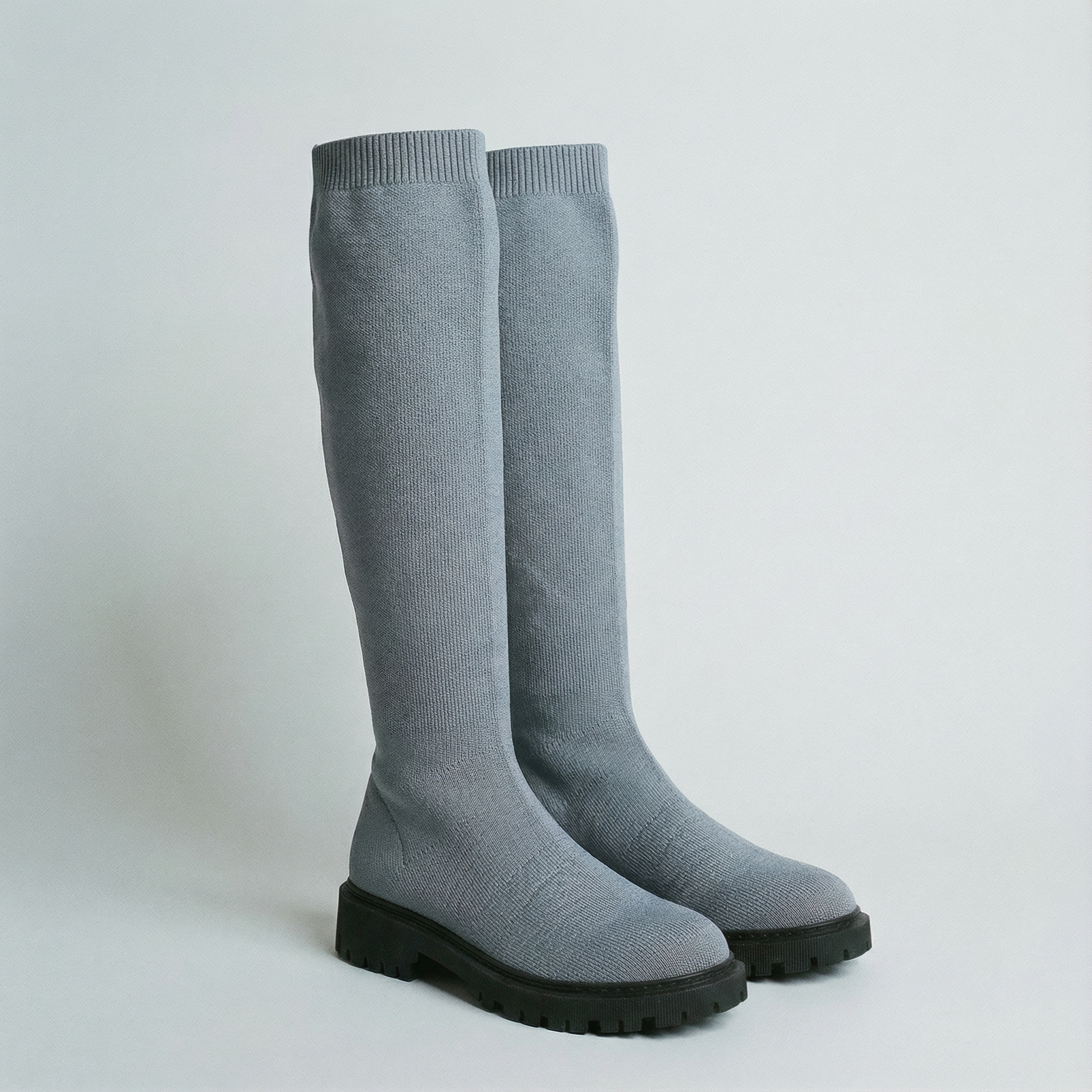 Round-Toe Wool Knit Knee-High Boots