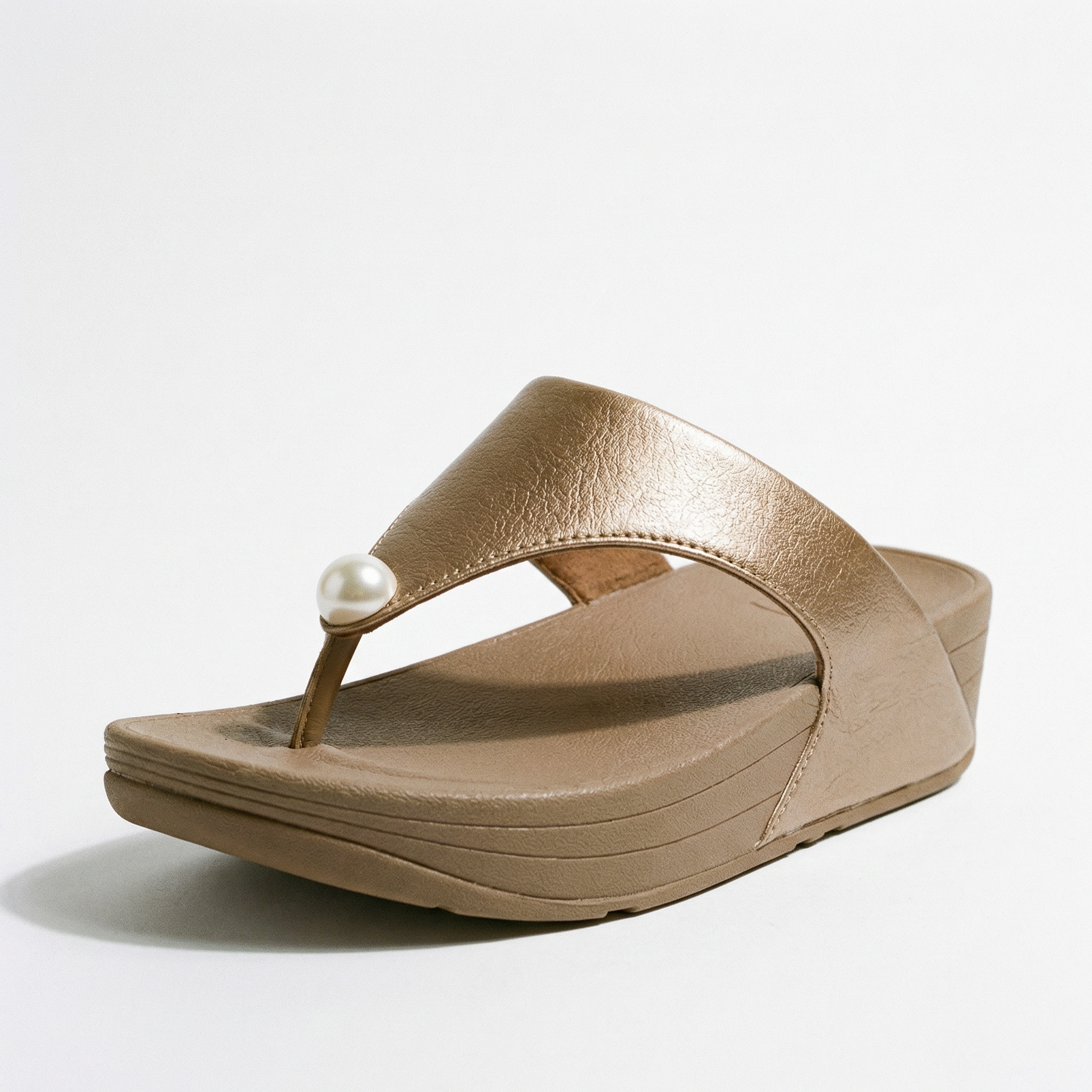 Bronze Pearl Wedge Sandals