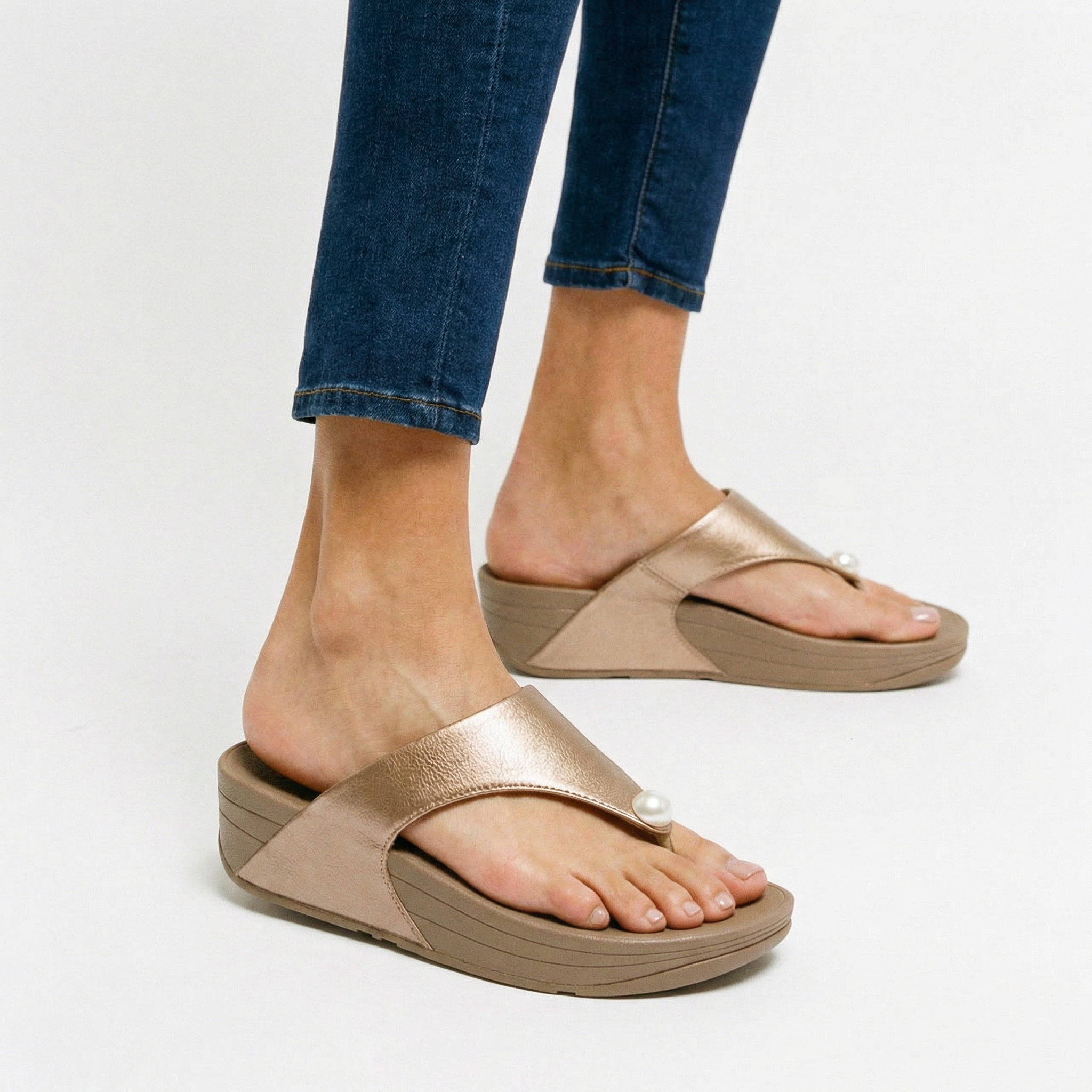 Bronze Pearl Wedge Sandals