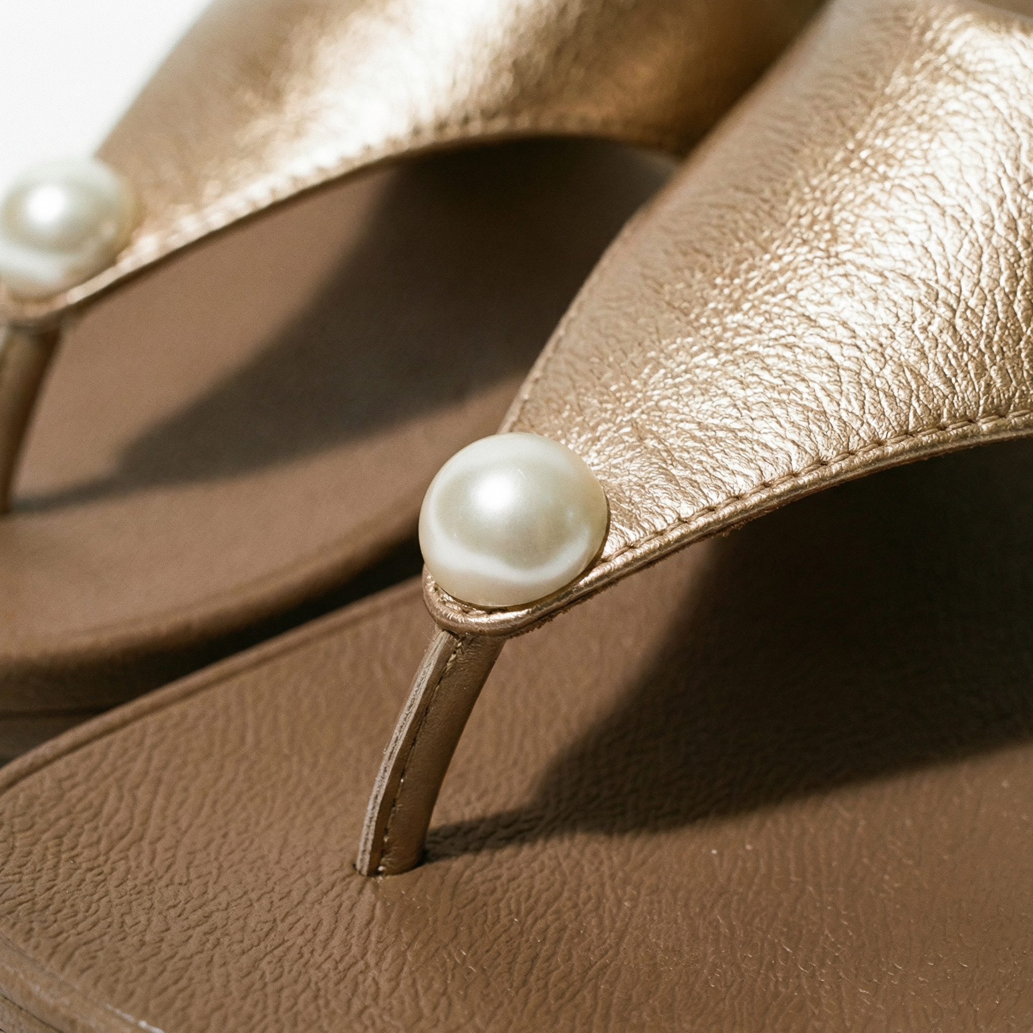 Bronze Pearl Wedge Sandals