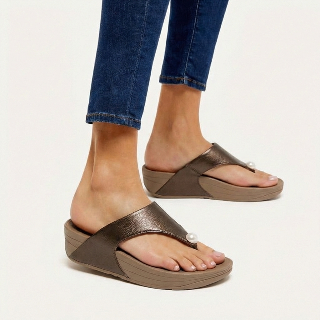 Bronze Pearl Wedge Sandals