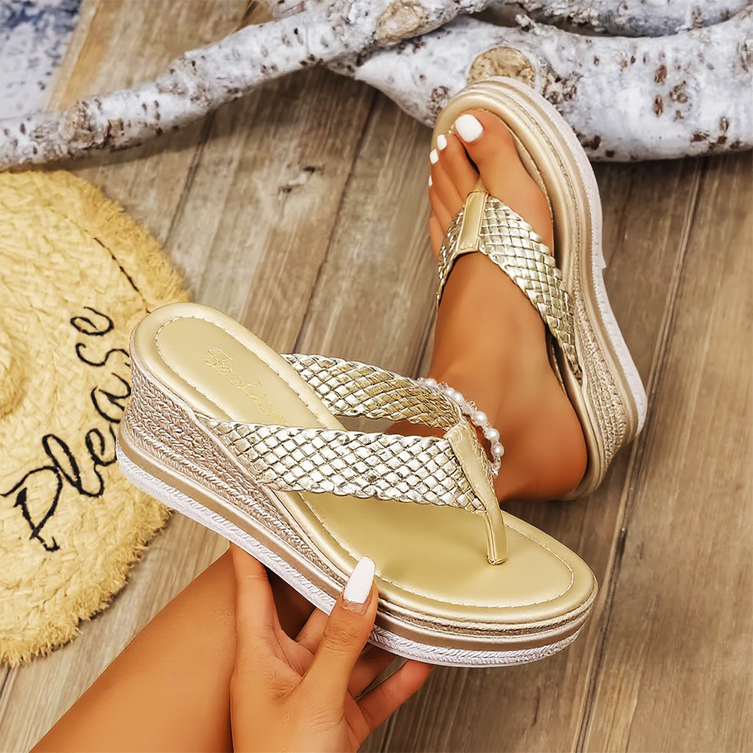 Shimmer Wedge Sandals