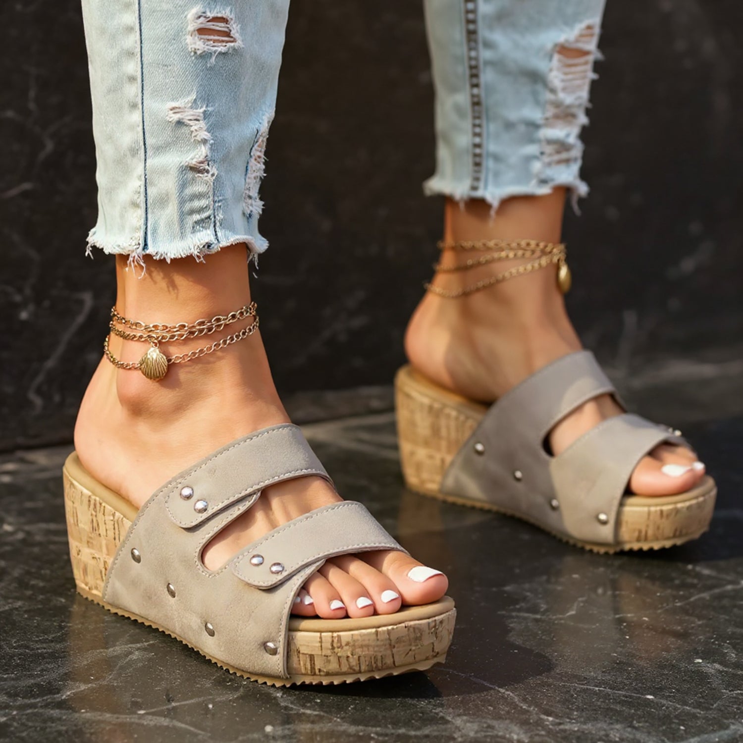 Capri Studded Wedge Slides