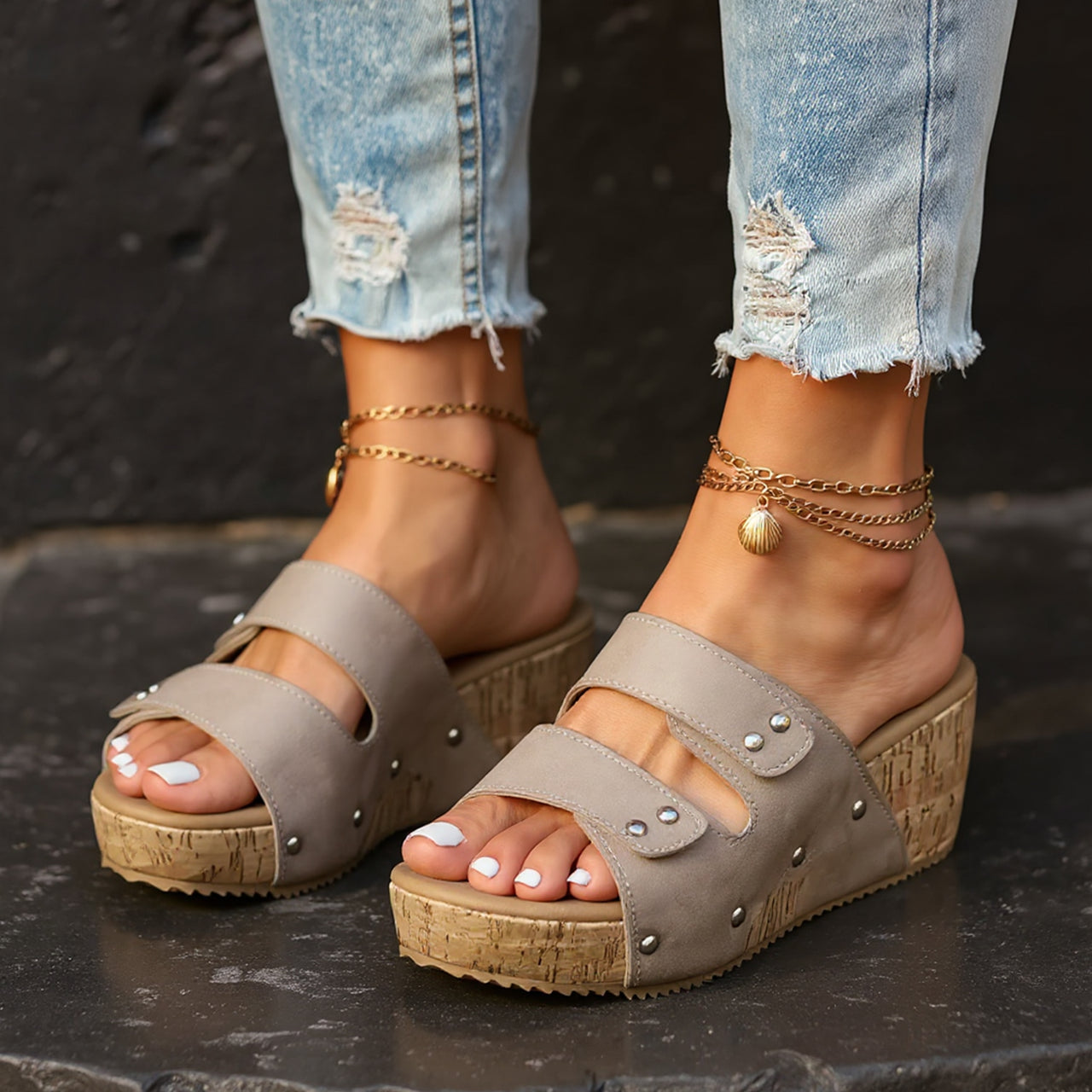 Capri Studded Wedge Slides