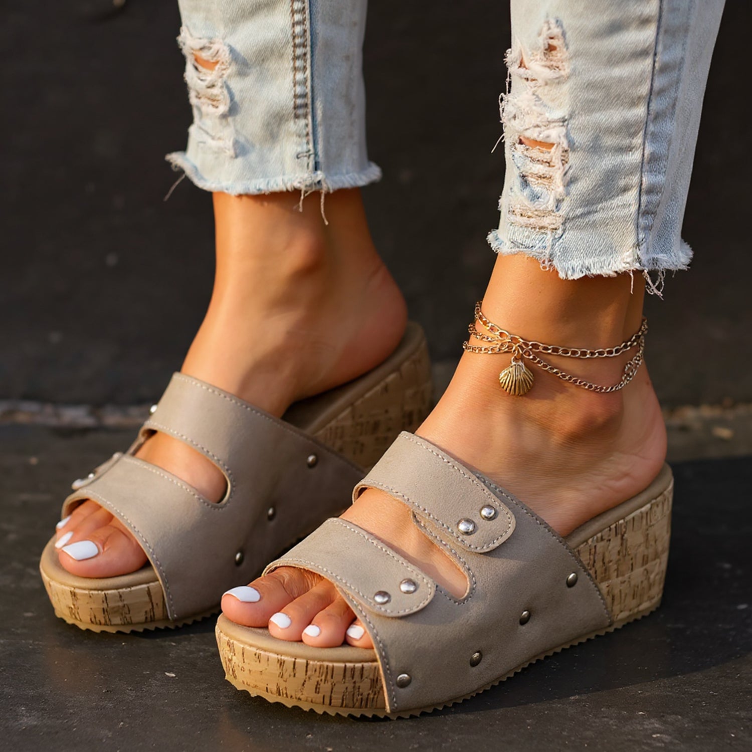 Capri Studded Wedge Slides