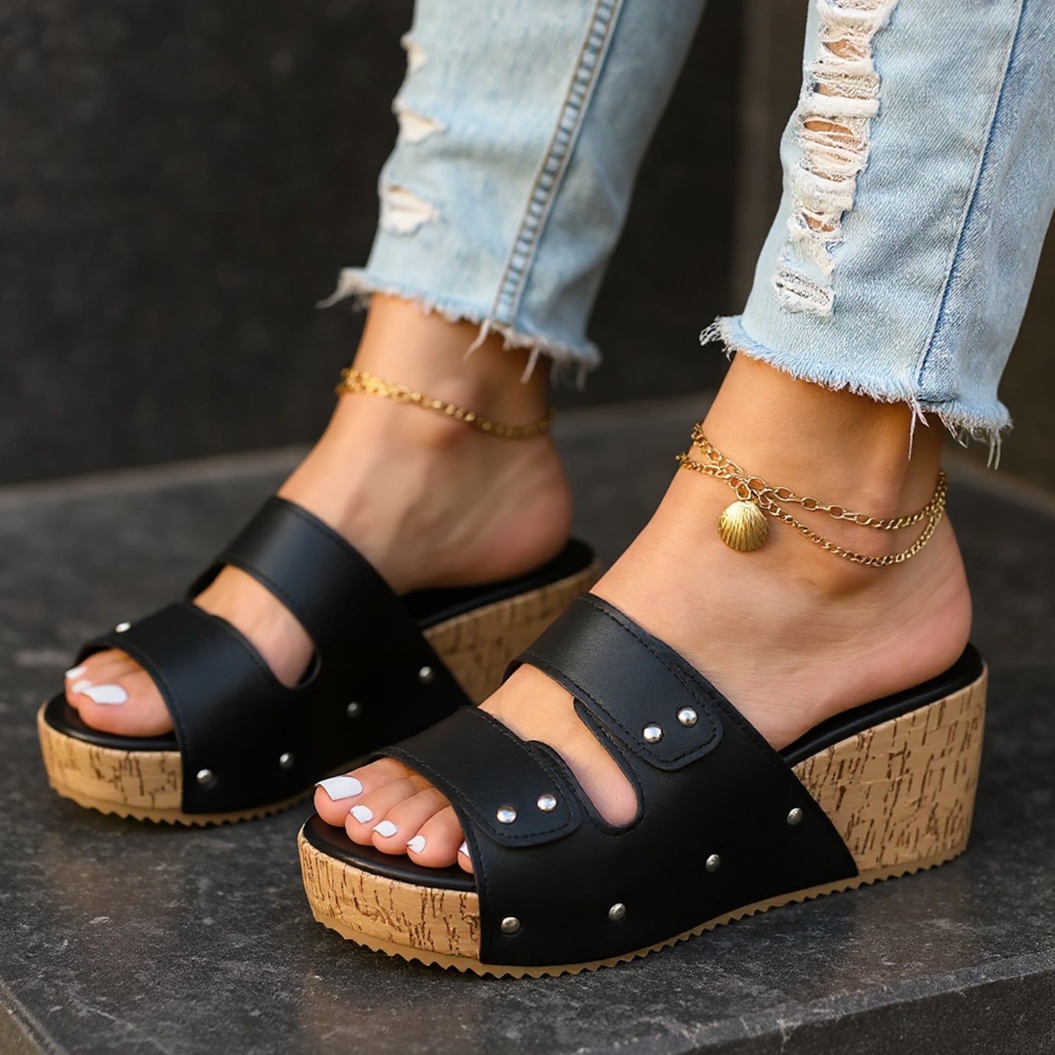 Capri Studded Wedge Slides
