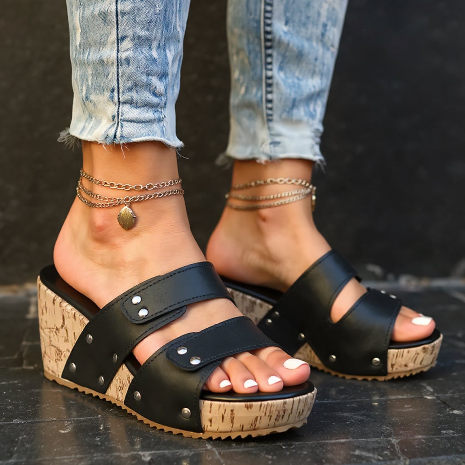 Capri Studded Wedge Slides