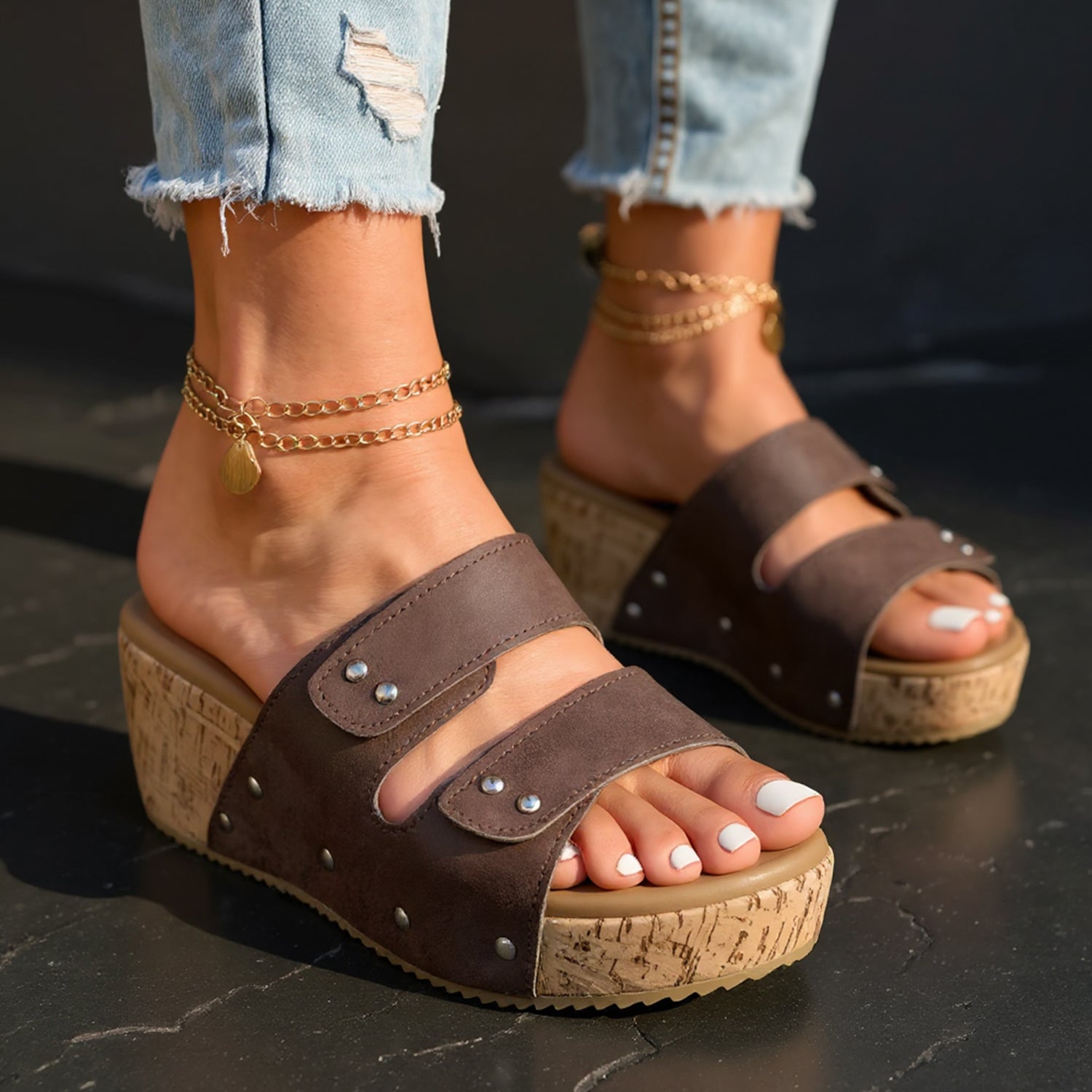 Capri Studded Wedge Slides
