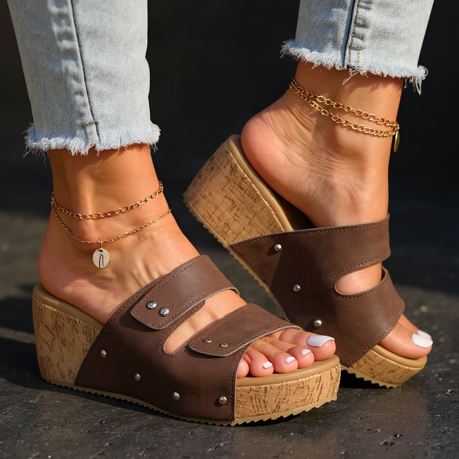 Capri Studded Wedge Slides