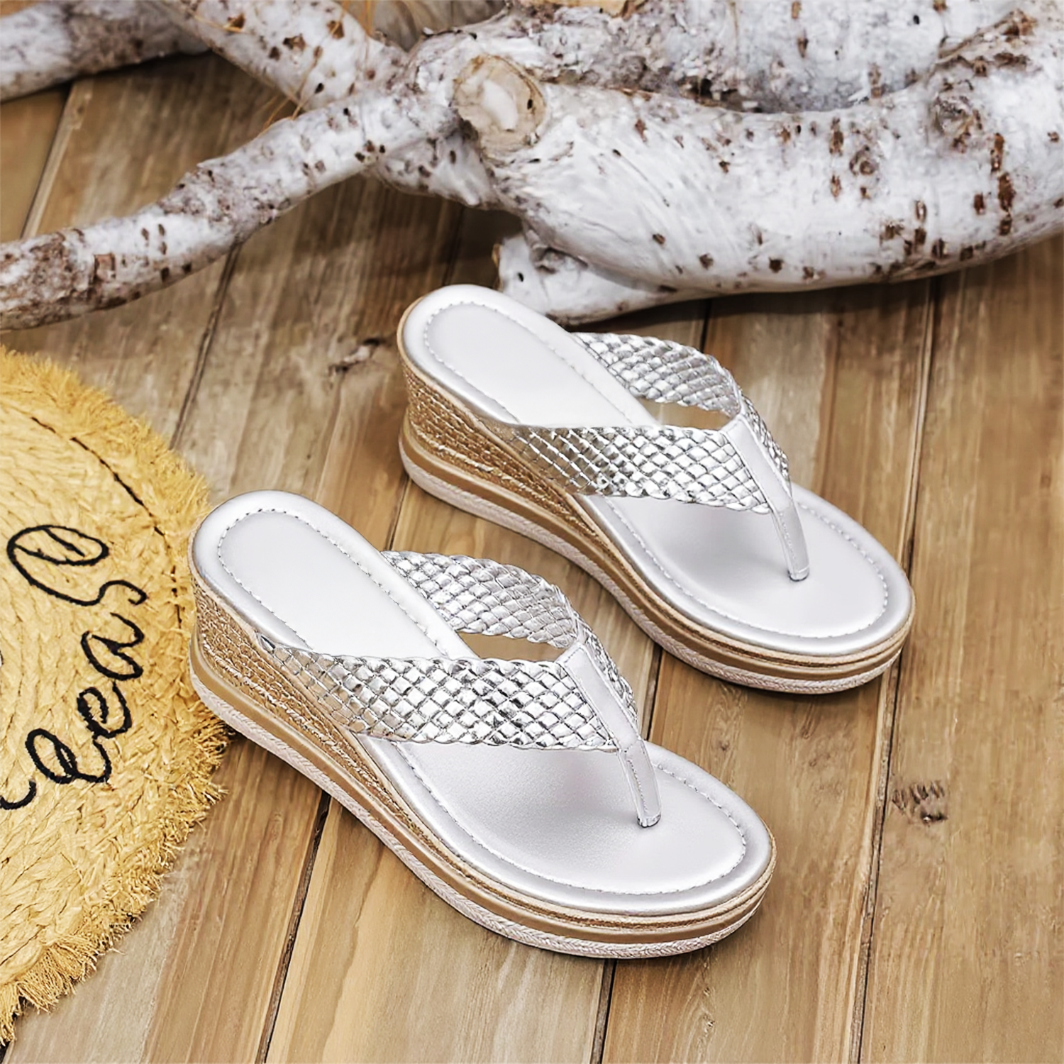 Shimmer Wedge Sandals