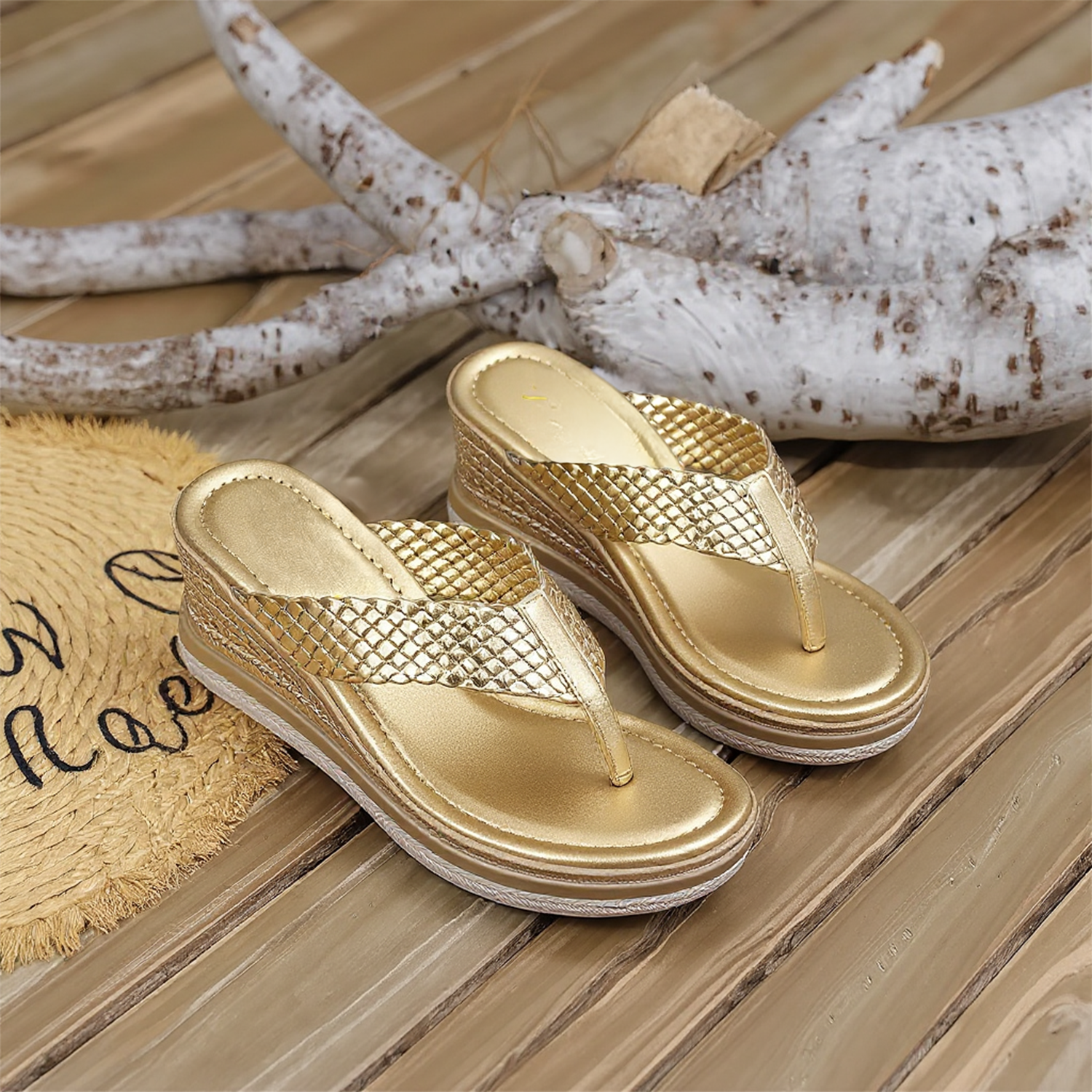 Shimmer Wedge Sandals