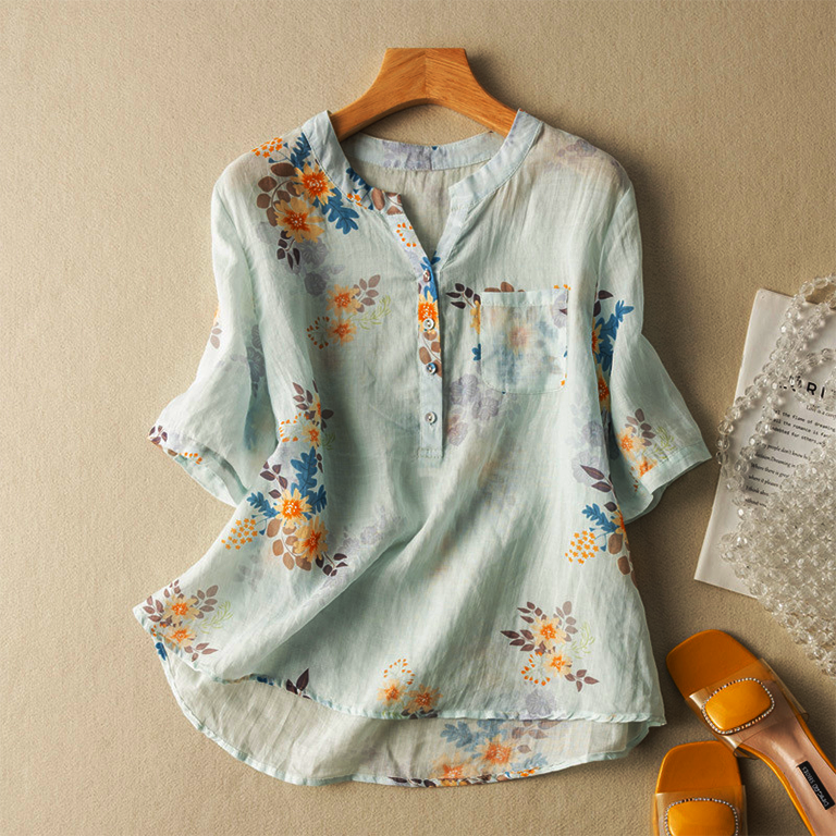 Floral Cotton-Linen Blouse