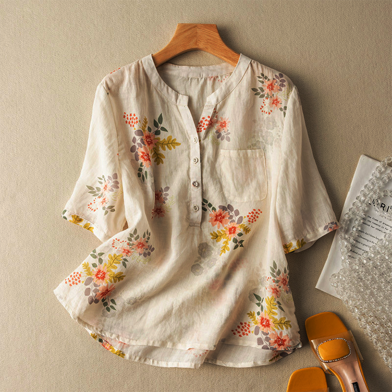 Floral Cotton-Linen Blouse