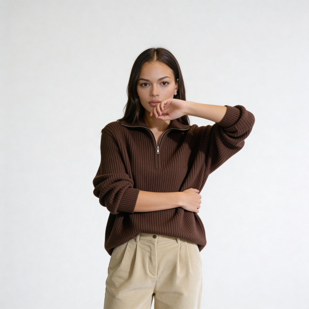 The Classic Ribbed Knit Quarter Zip