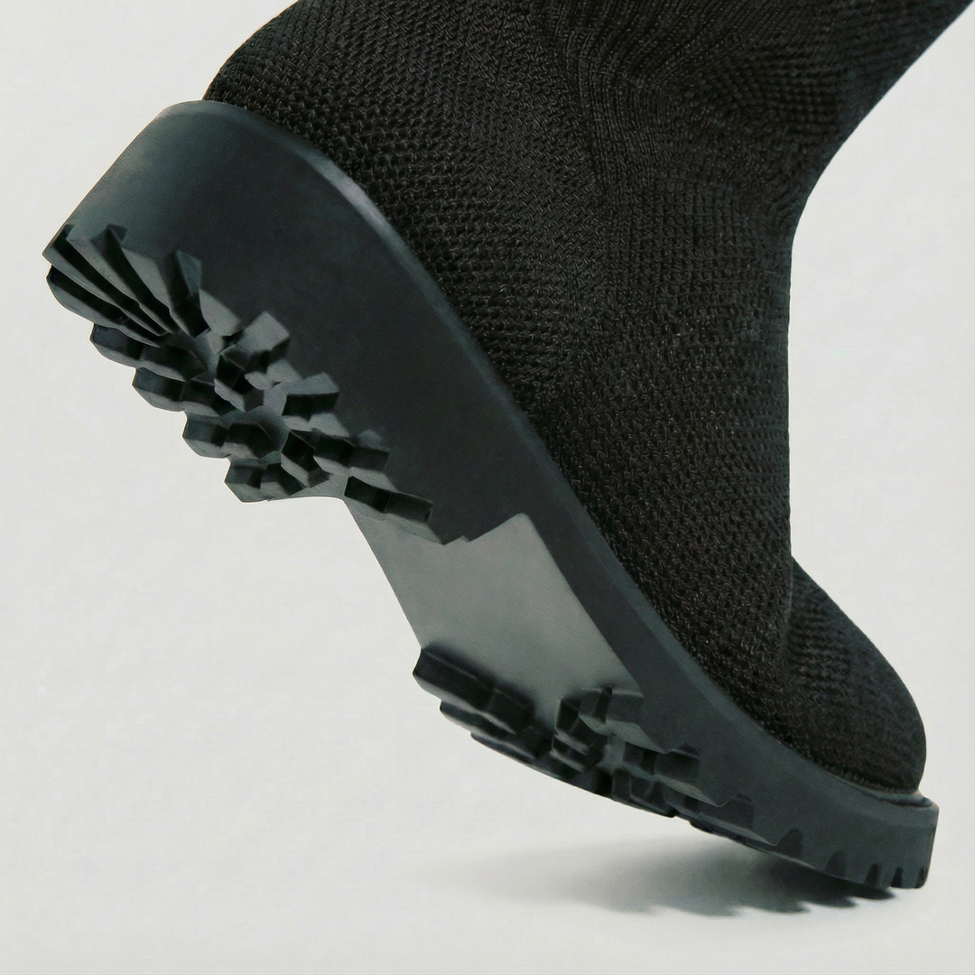 Round-Toe Wool Knit Knee-High Boots