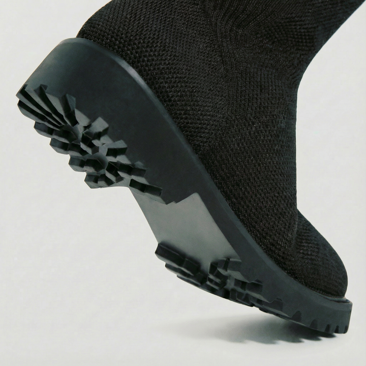 Round-Toe Wool Knit Knee-High Boots