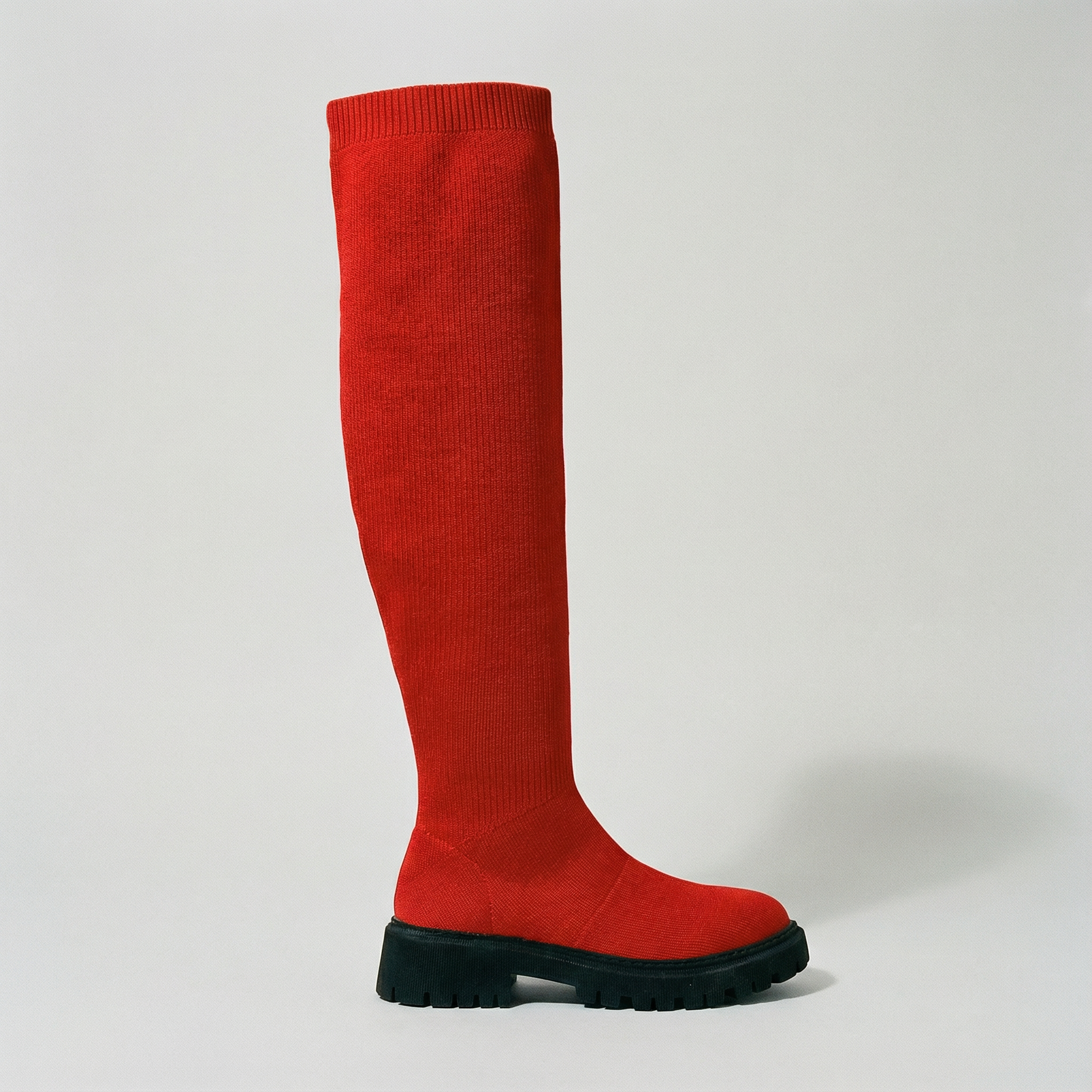 Round-Toe Wool Knit Knee-High Boots
