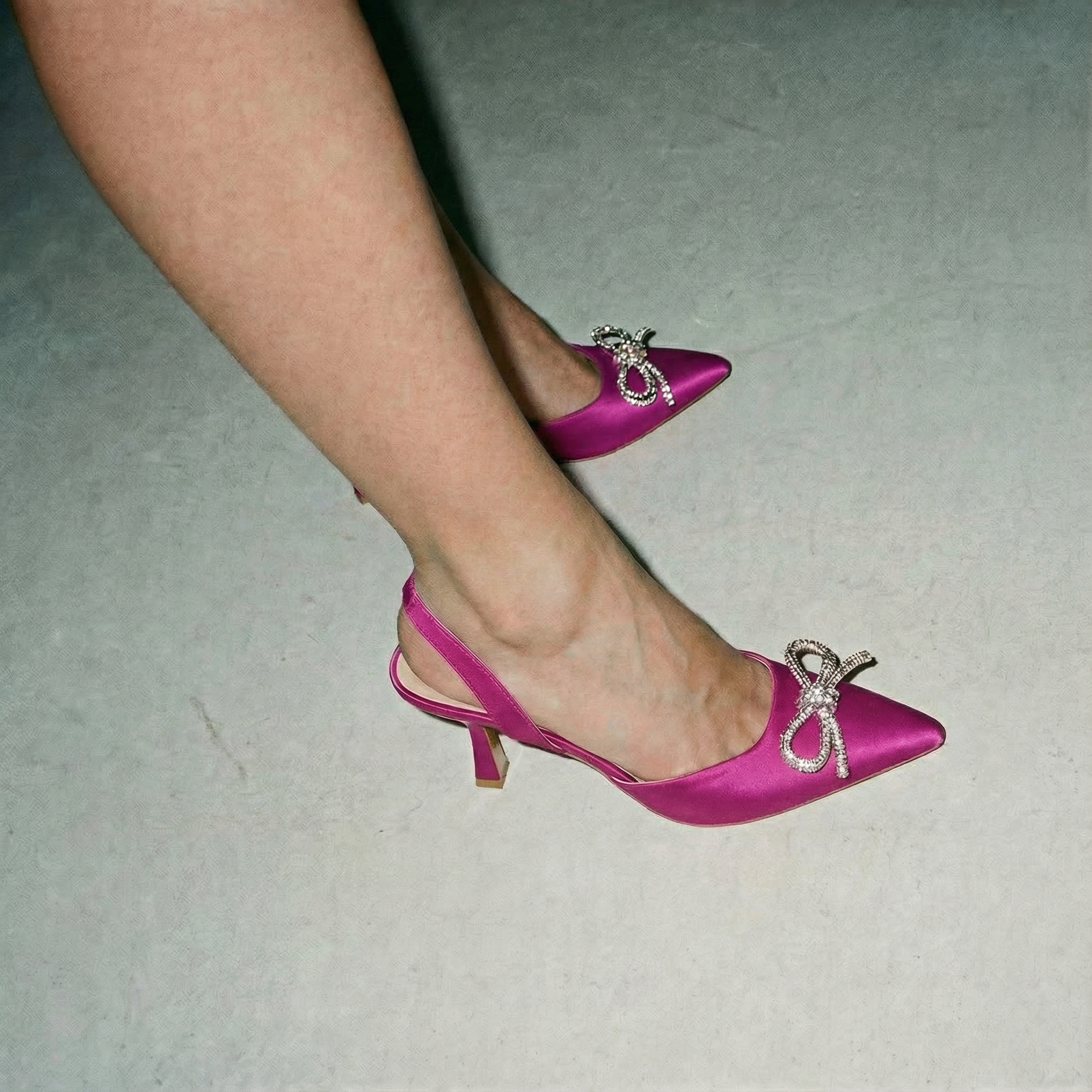 The Tyra Crystal Bow Slingback Heels