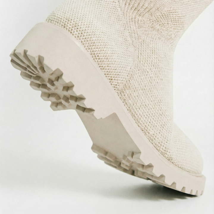 Round-Toe Wool Knit Knee-High Boots