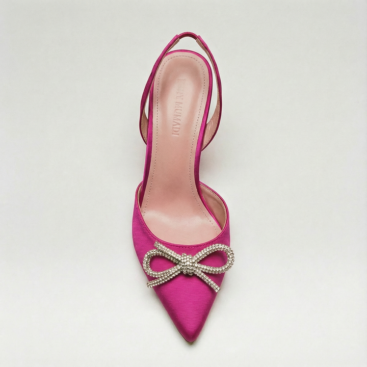 The Tyra Crystal Bow Slingback Heels