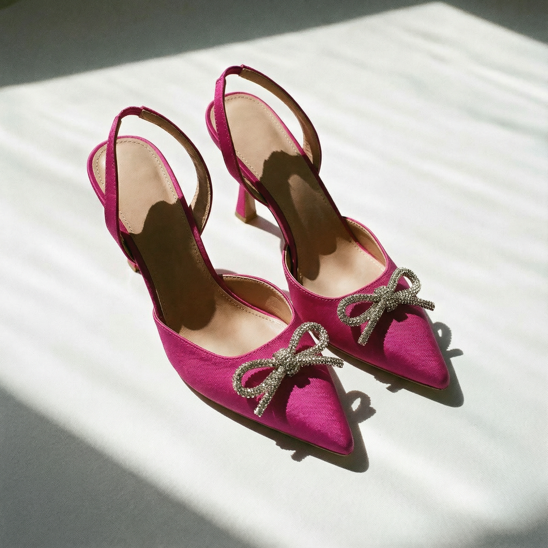 The Tyra Crystal Bow Slingback Heels