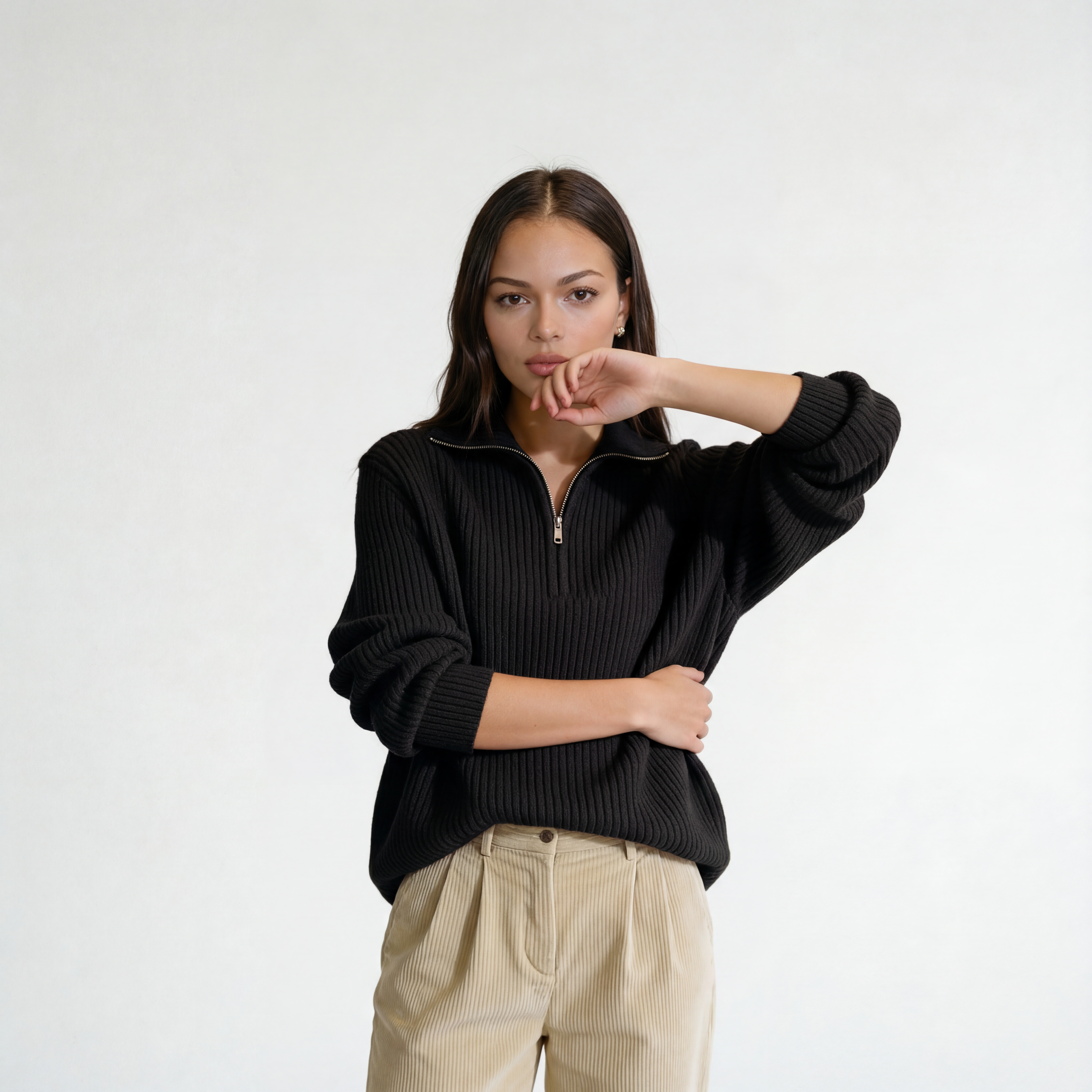 The Classic Ribbed Knit Quarter Zip