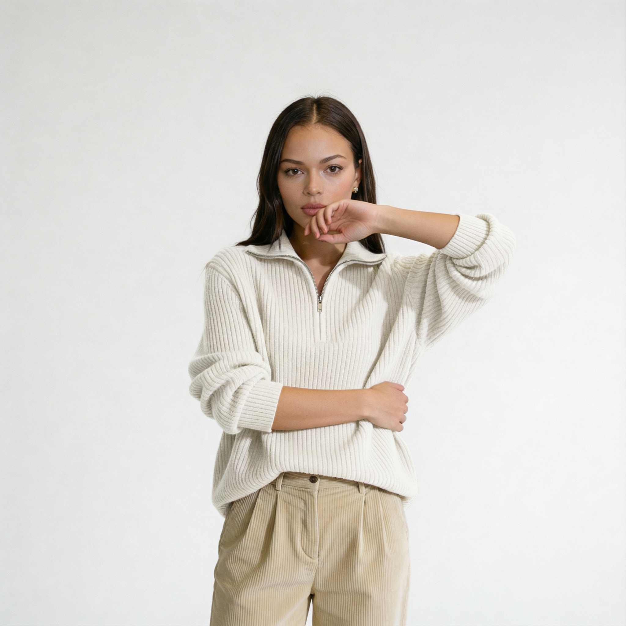 The Classic Ribbed Knit Quarter Zip