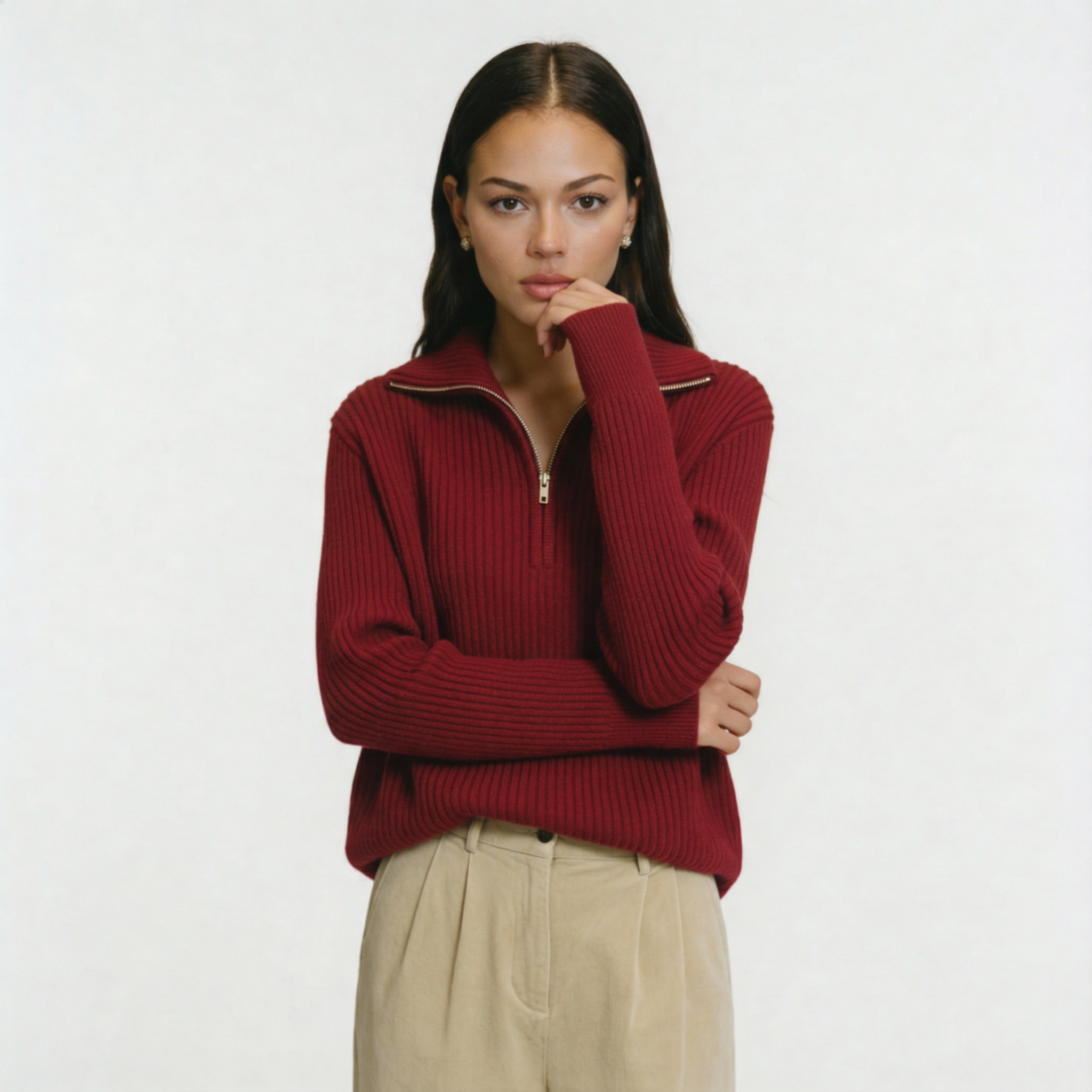 The Classic Ribbed Knit Quarter Zip