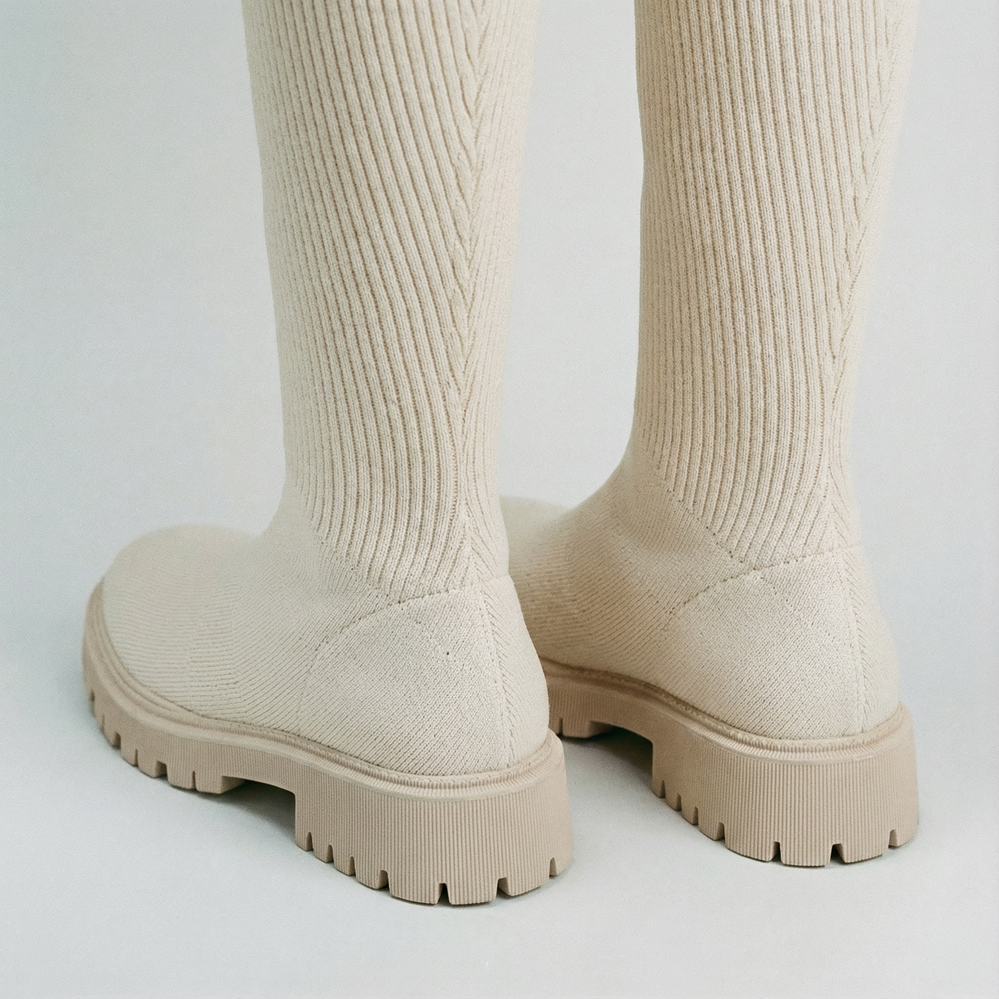 Round-Toe Wool Knit Knee-High Boots