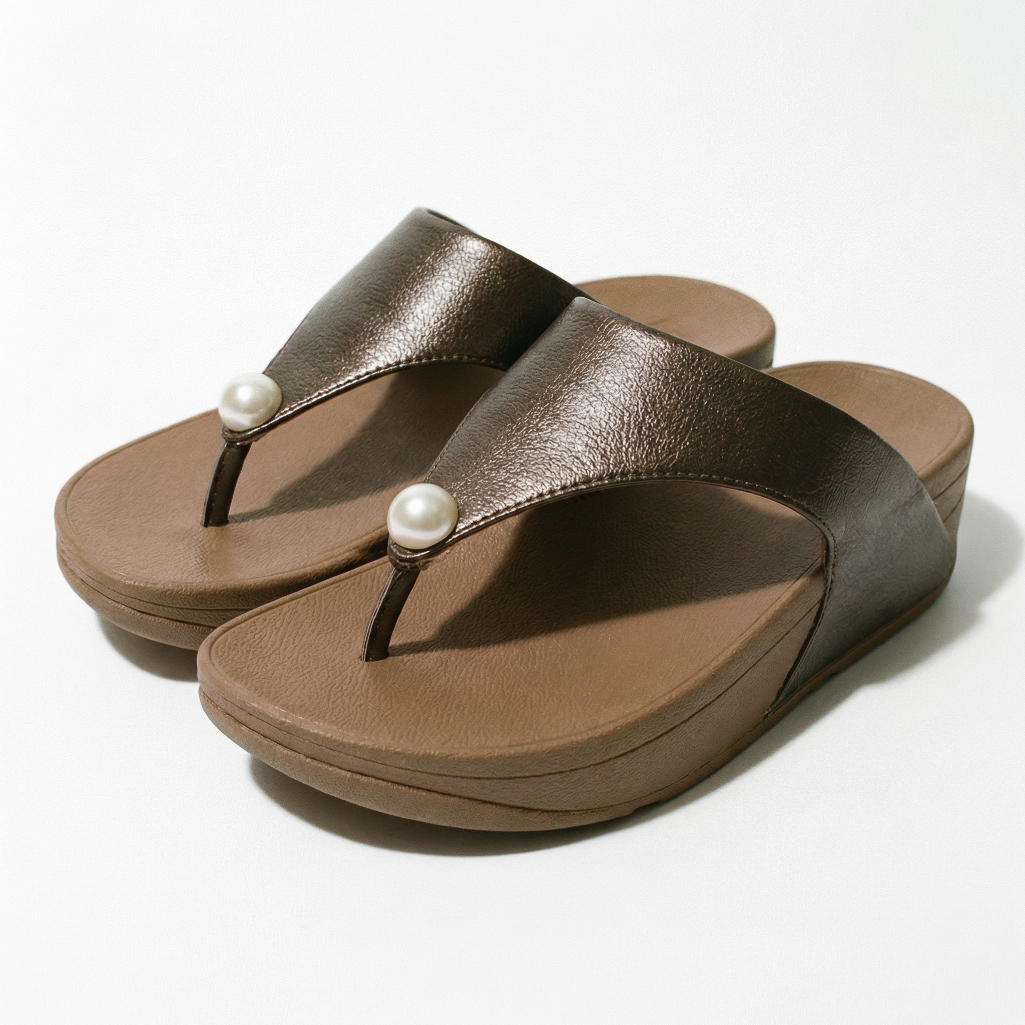 Bronze Pearl Wedge Sandals