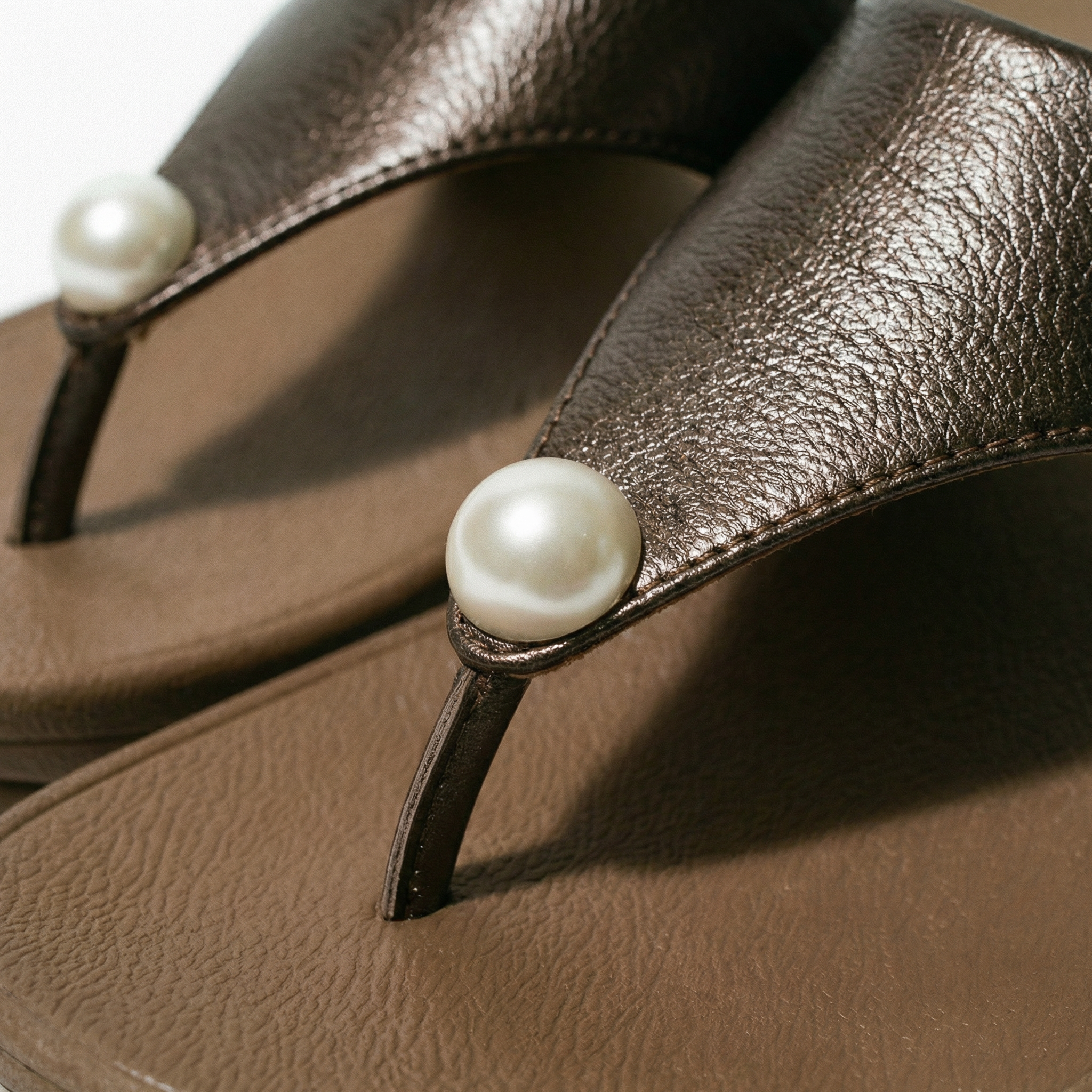 Bronze Pearl Wedge Sandals