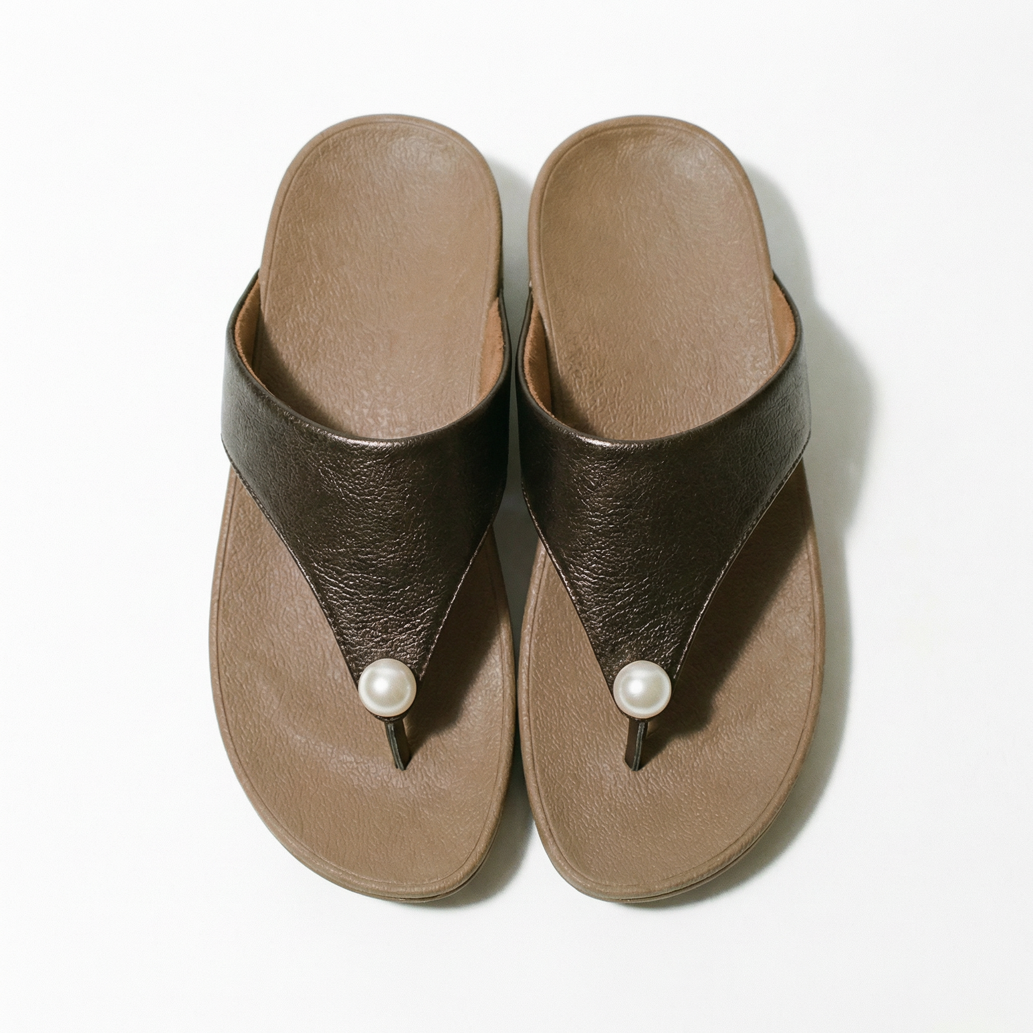 Bronze Pearl Wedge Sandals