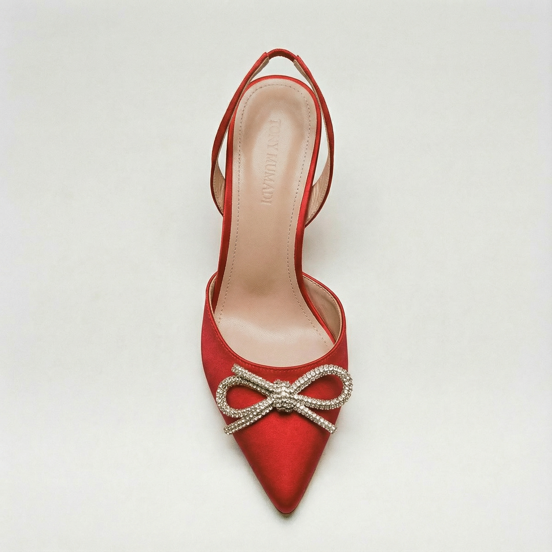 The Tyra Crystal Bow Slingback Heels