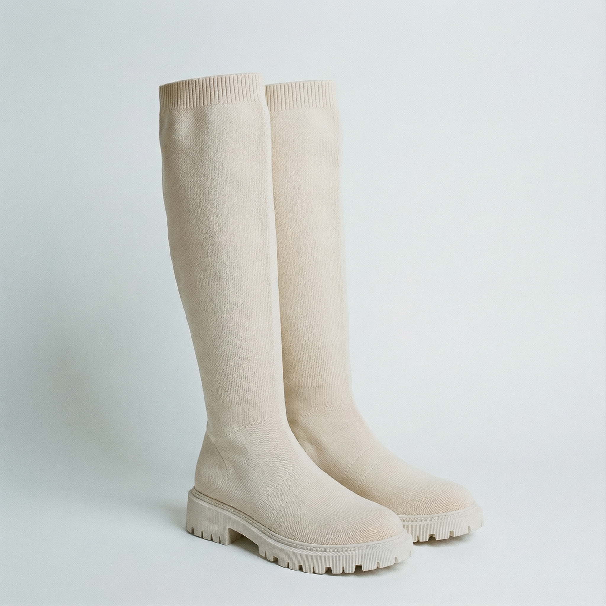 Round-Toe Wool Knit Knee-High Boots