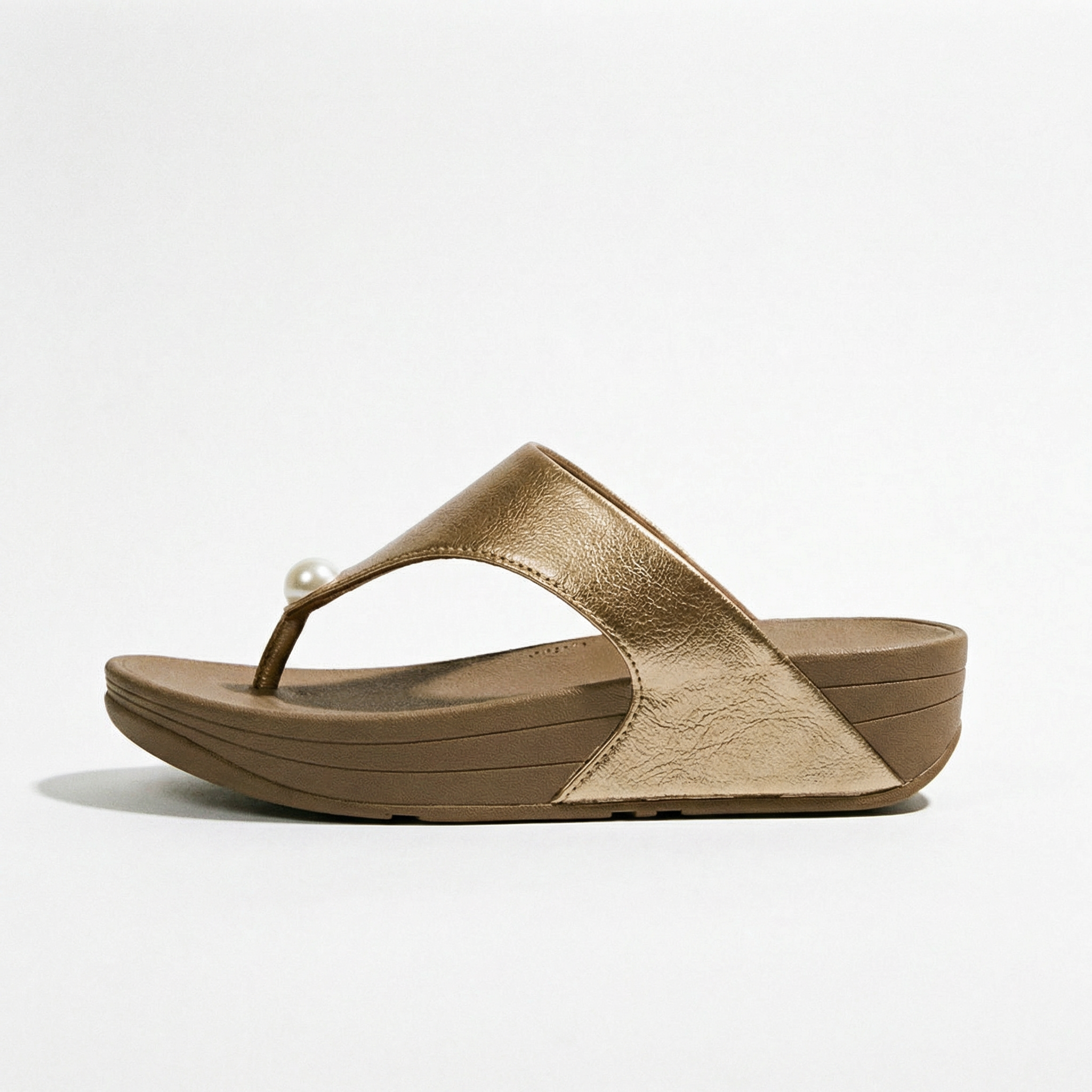 Bronze Pearl Wedge Sandals