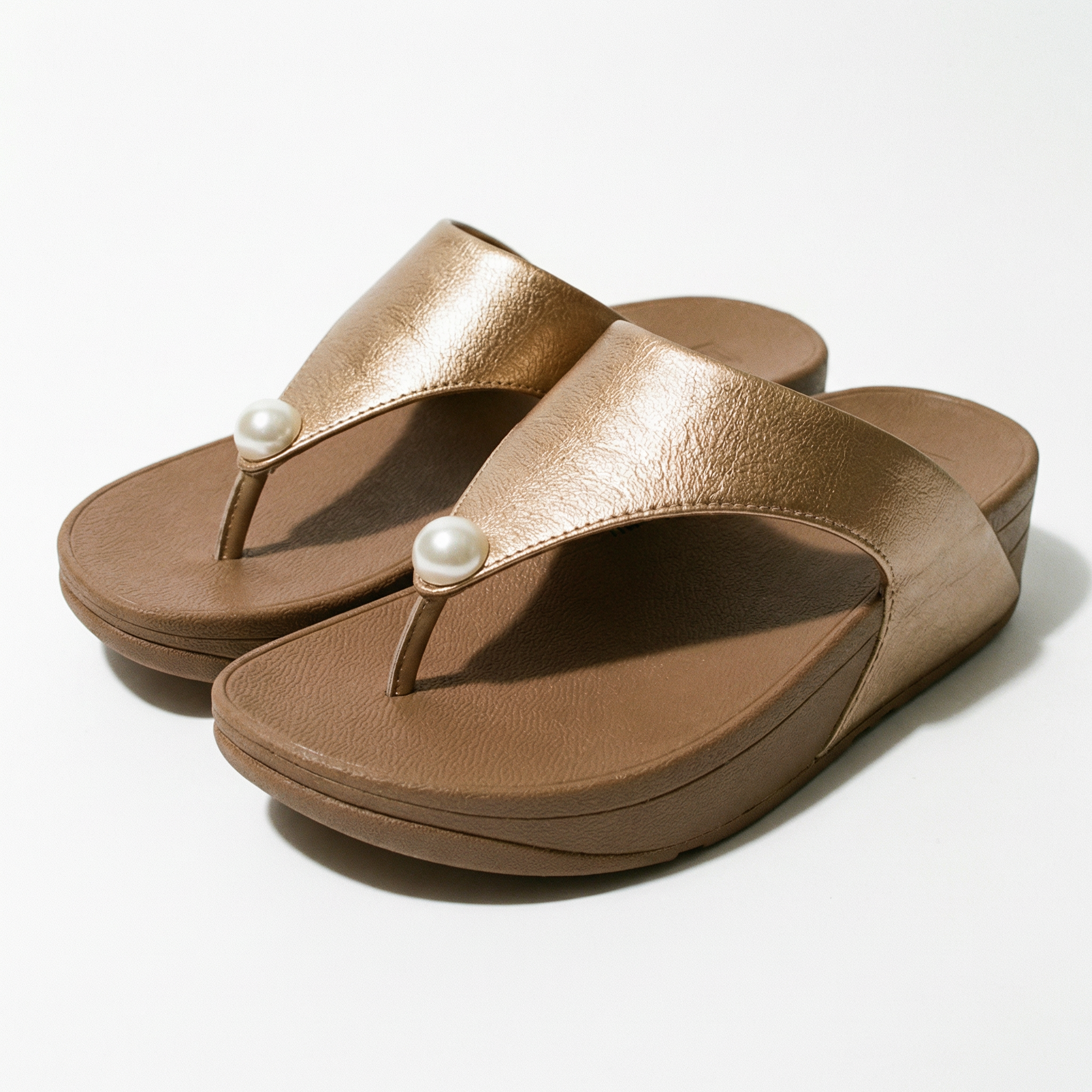 Bronze Pearl Wedge Sandals