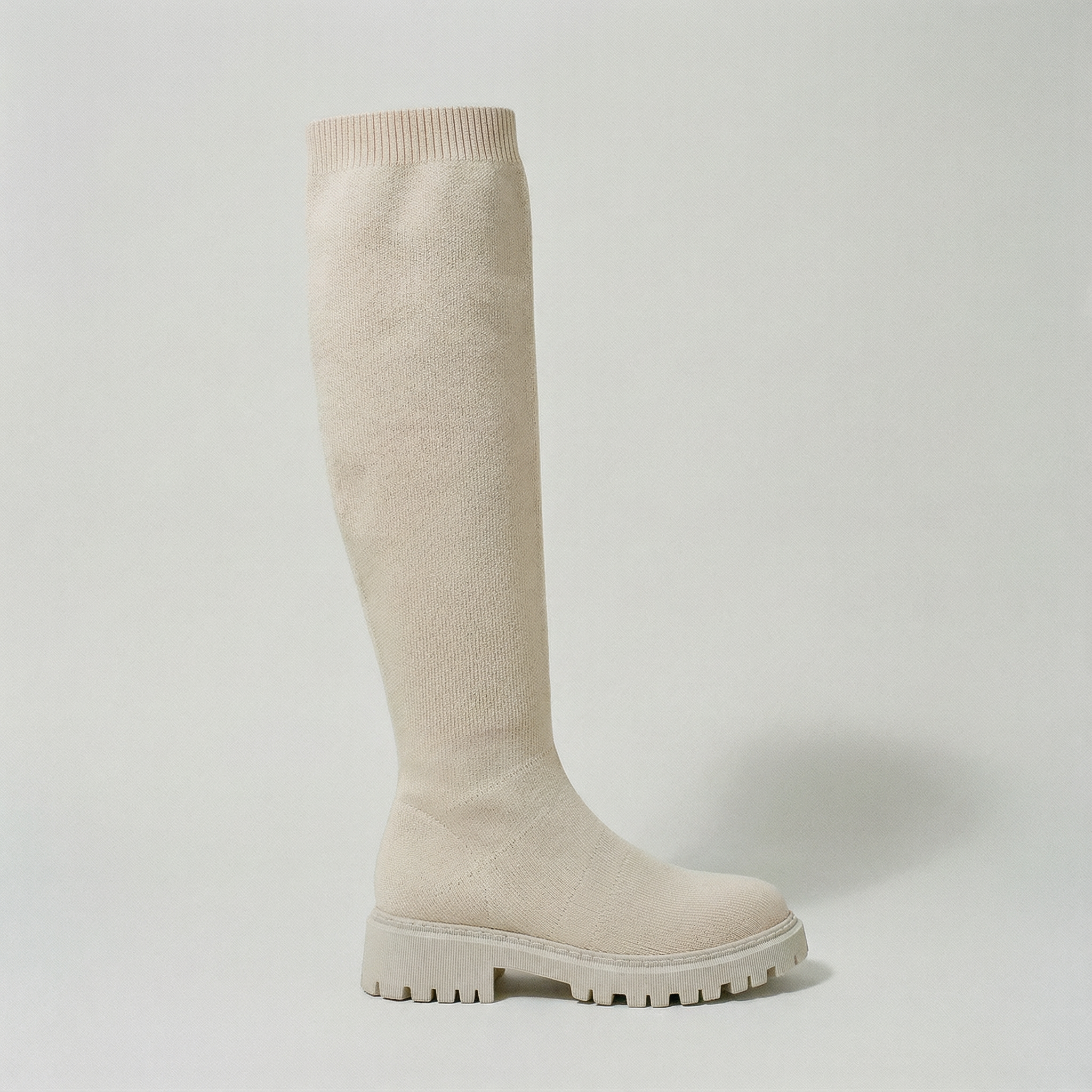 Round-Toe Wool Knit Knee-High Boots