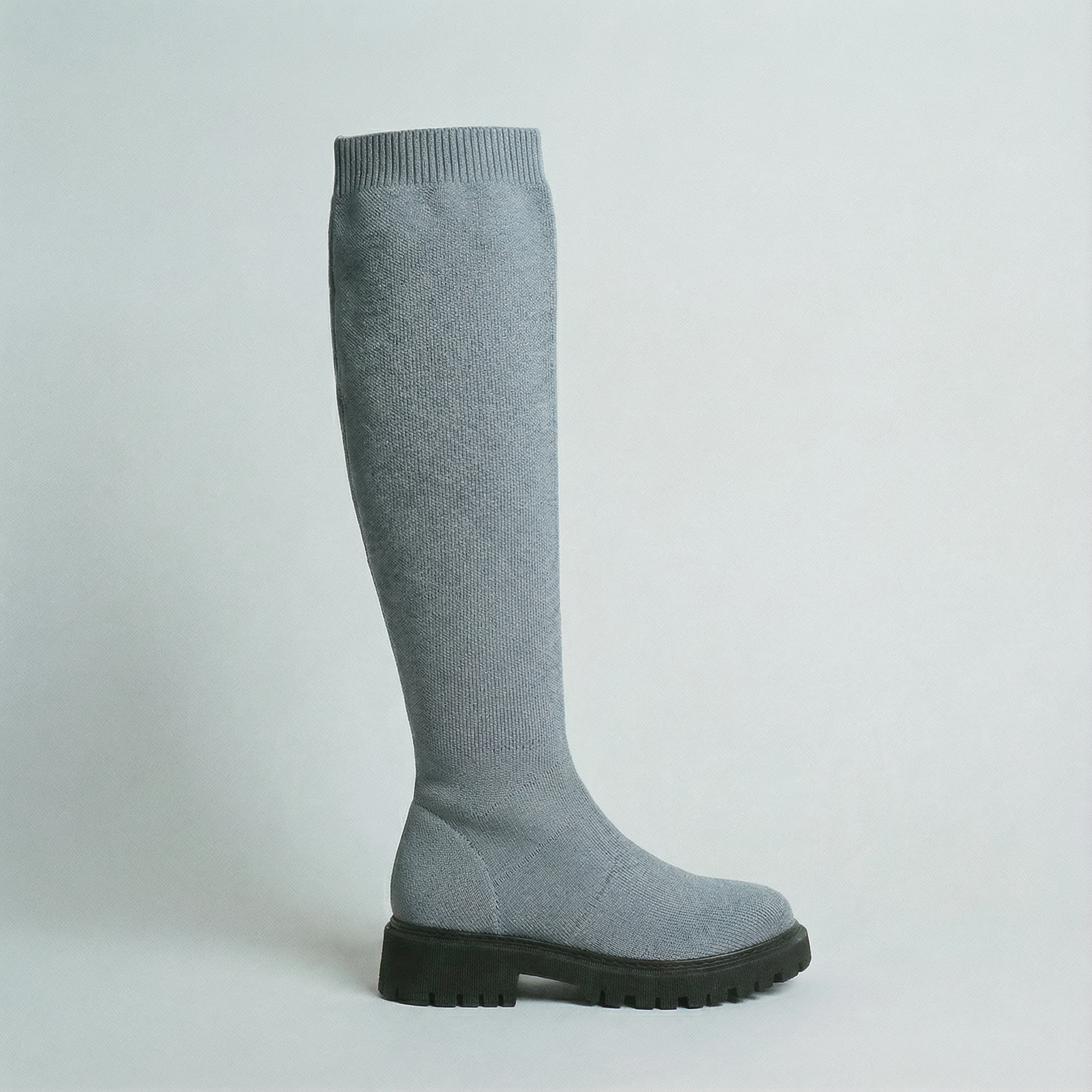 Round-Toe Wool Knit Knee-High Boots
