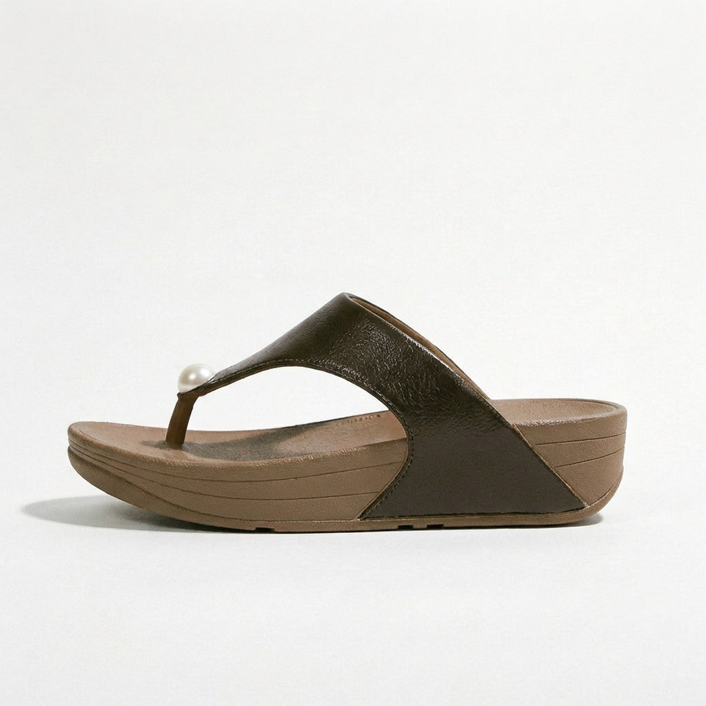 Bronze Pearl Wedge Sandals