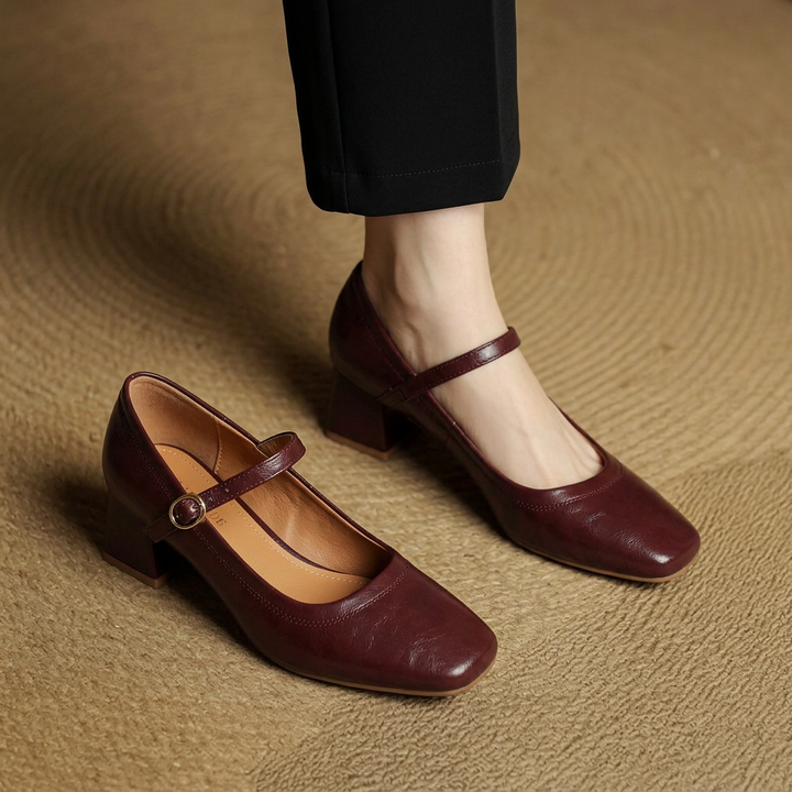 Rosalie Genuine Leather Square-Toe Mary Janes