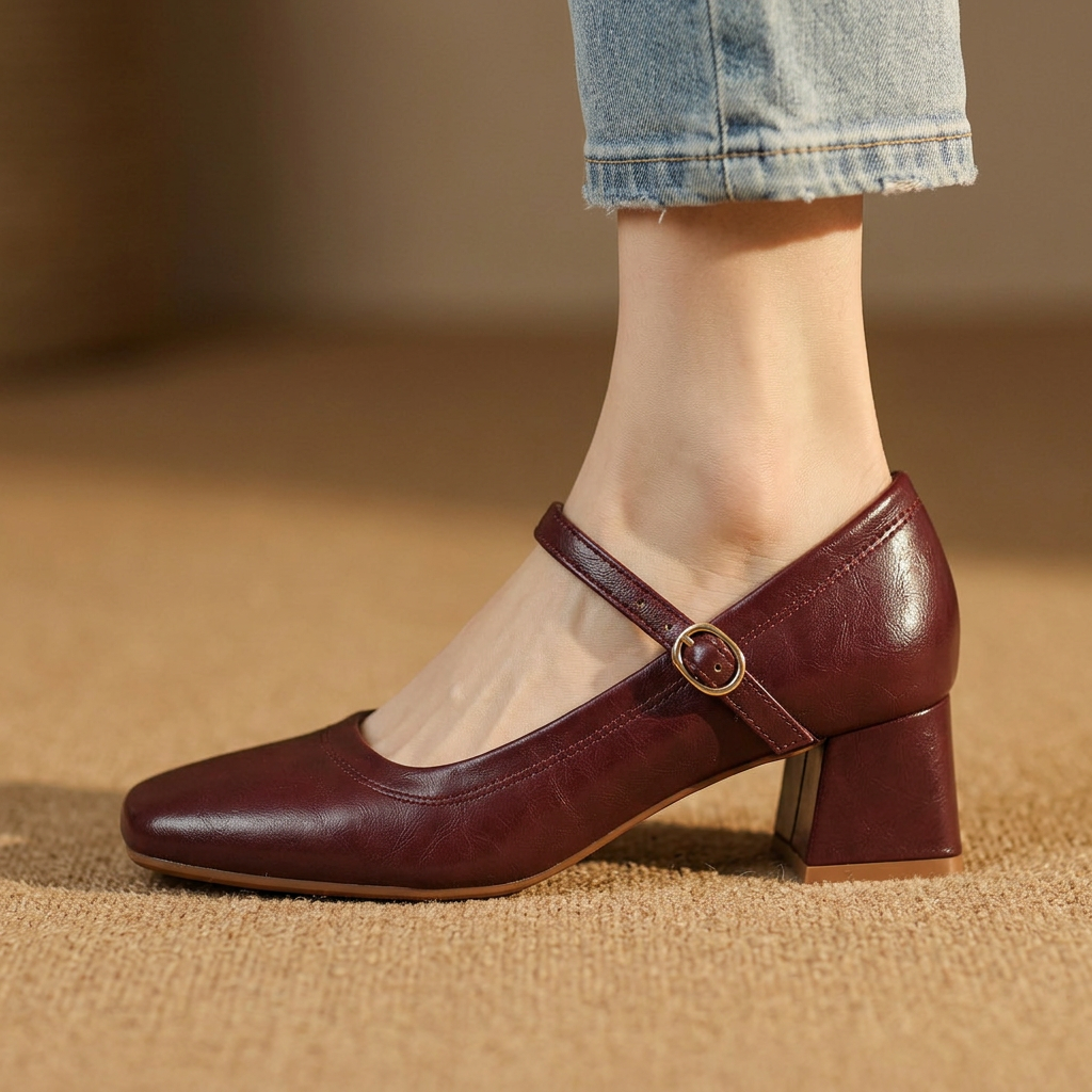 Rosalie Genuine Leather Square-Toe Mary Janes